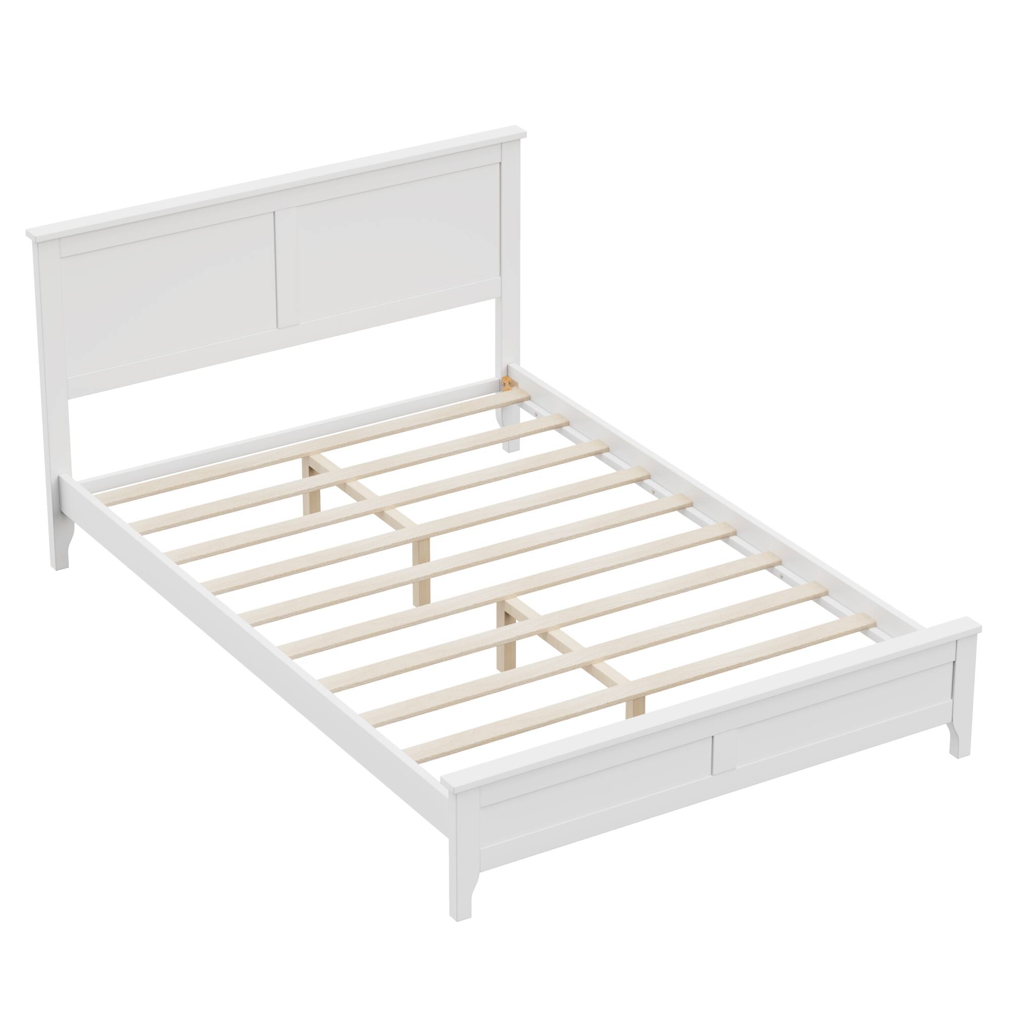 Back. GOODSILO - Modern Solid Wood Full Platform Bed with Elegant Slat Design Headboard for a Stylish Bedroom - White.