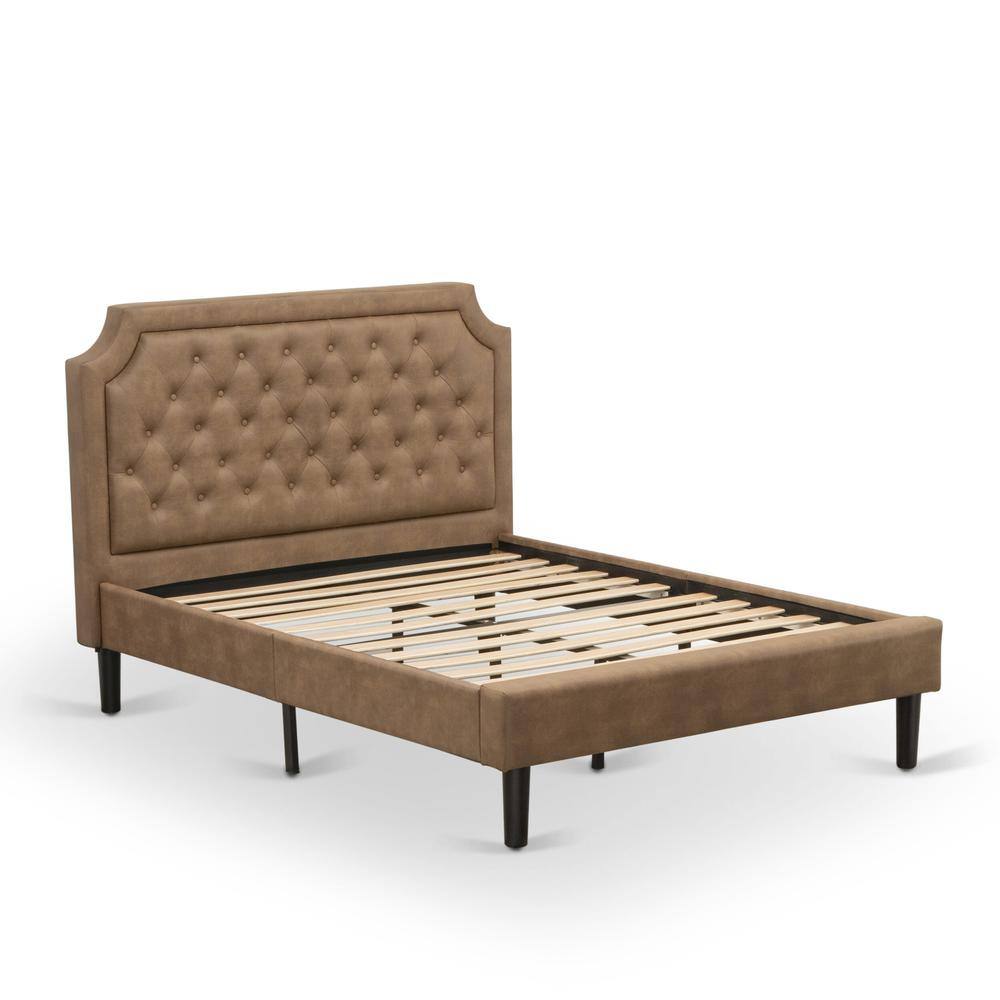 Alt View 2. East West Furniture - GB28F-1GA07 2-Piece Granbury Bed Set with Upholstered Bed and Distressed Jacobean Nightstand - Brown Faux Leather and - Brown.