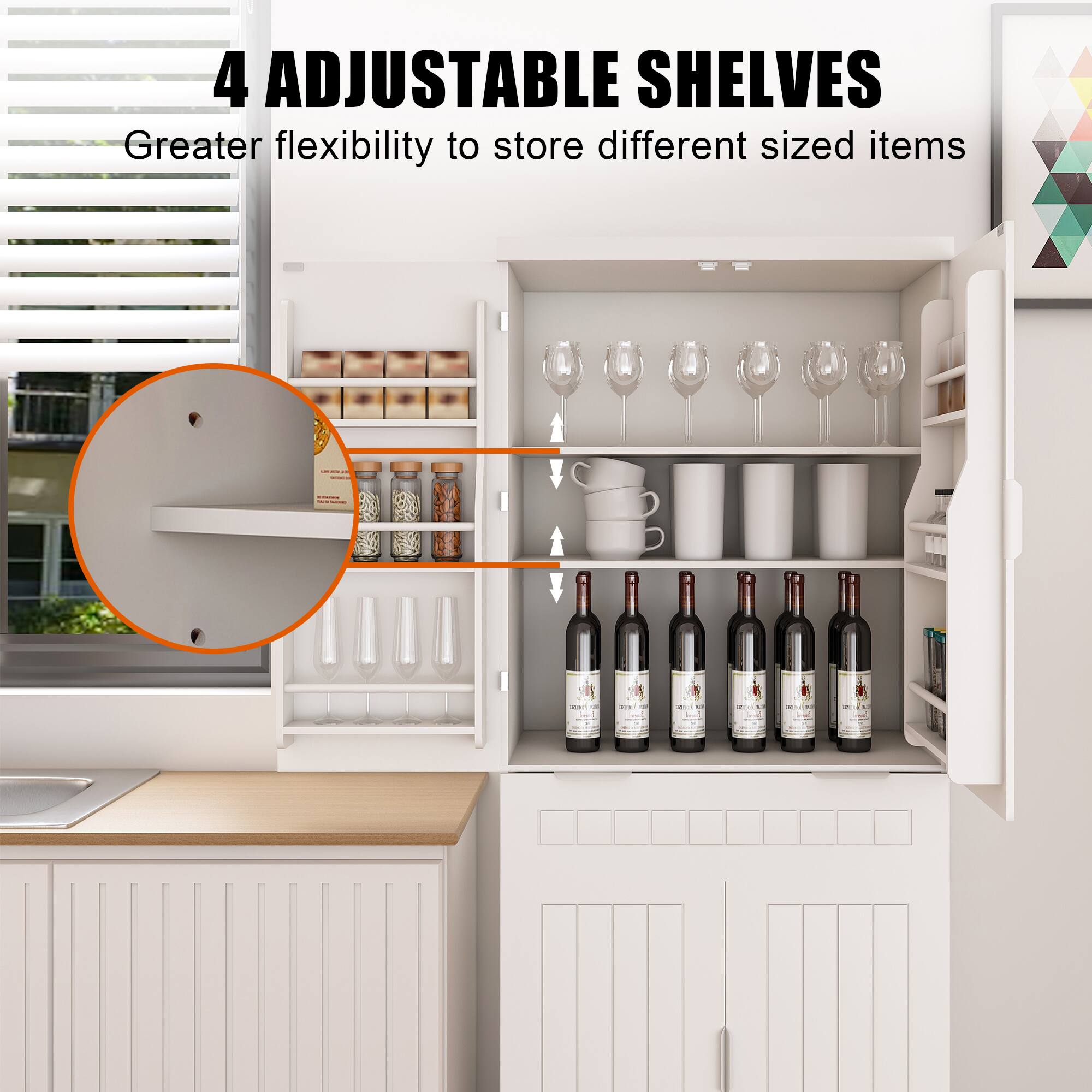 4 ADJUSTABLE SHELVES  
Greater flexibility to store different sized items