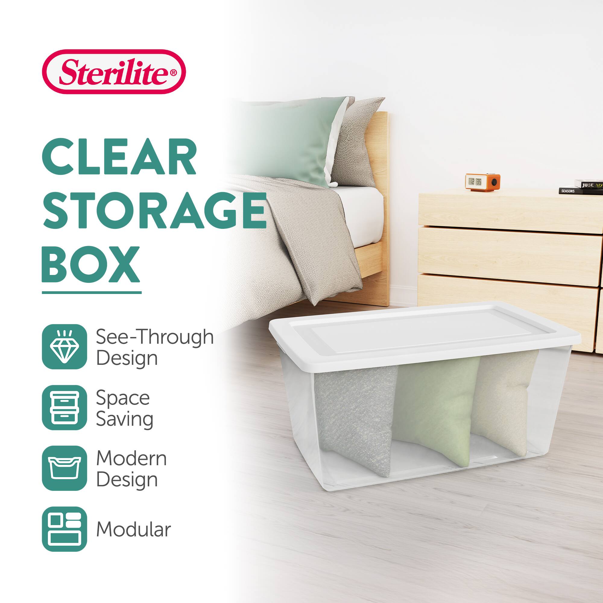 Sterilite® CLEAR STORAGE BOX

- See-Through Design
- Space Saving
- Modern Design
- Modular