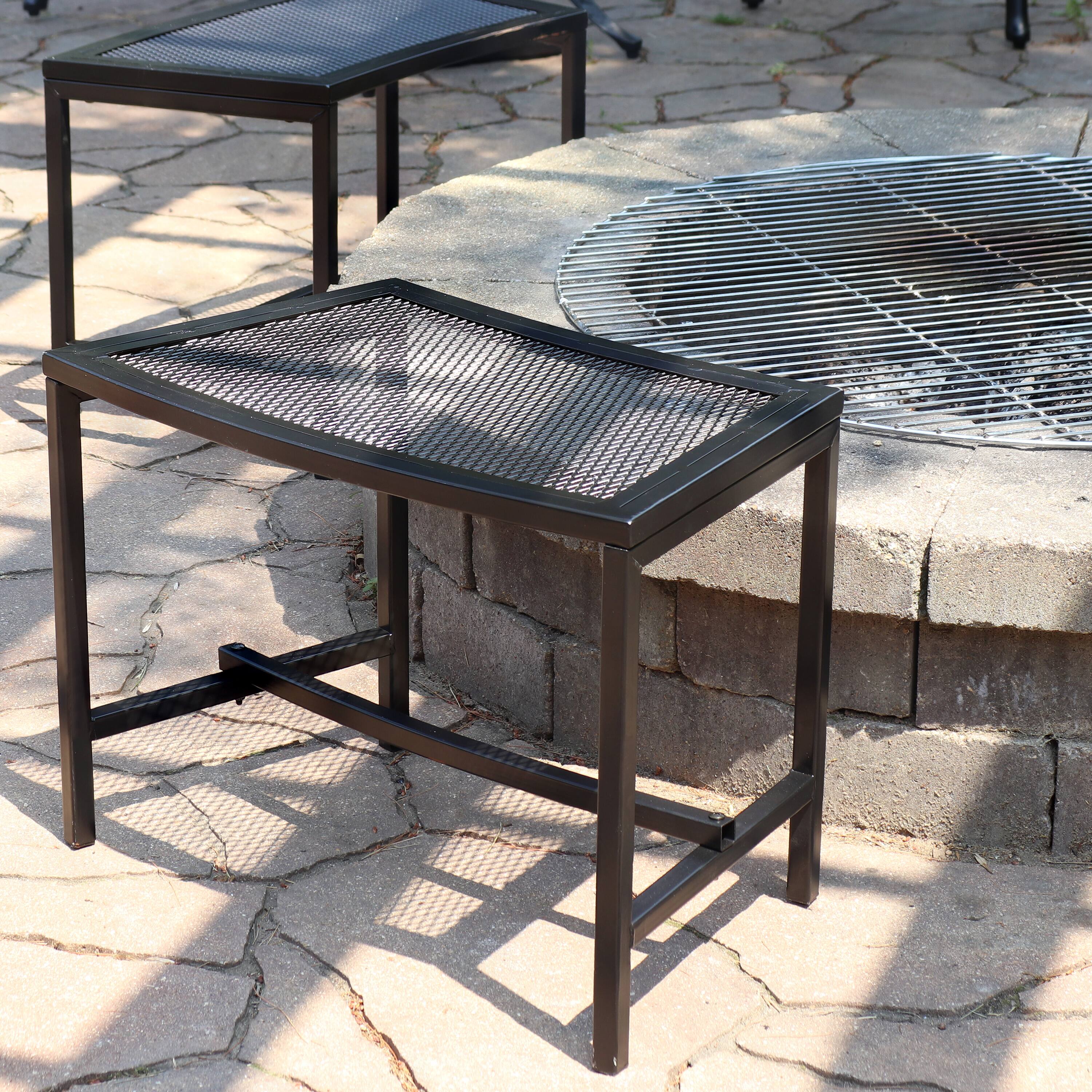 Alt View 5. Sunnydaze - Mesh Metal Patio Curved Fire Pit Bench - Set of 2 - Black.