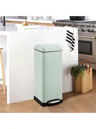 Front. GARVEE - 8 Gallon Step Open Trash Can With Soft Close Lid Modern Minimalistic For Home Kitchen Laundry Room - Green.