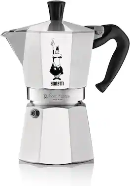 Bialetti - Moka Espress: Iconic Stovetop Espresso Maker, Makes Real Italian Coffee, Moka Pot 6 Cups (6 Oz), Aluminium - Silver