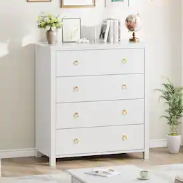 Homhougo - Dresser for Bedroom Chest of Dressers 37 in Tall Dresser for Closet with 4 Drawers Nightstand Large Clothes Storage - White 4 Drawers
