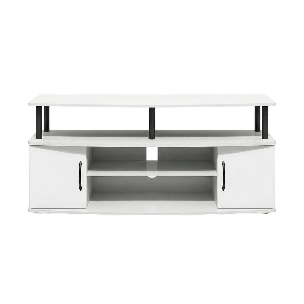 Angle. FurniFact - White entertainment center for up to 55-inch TVs with spacious storage - Plain White/Black.