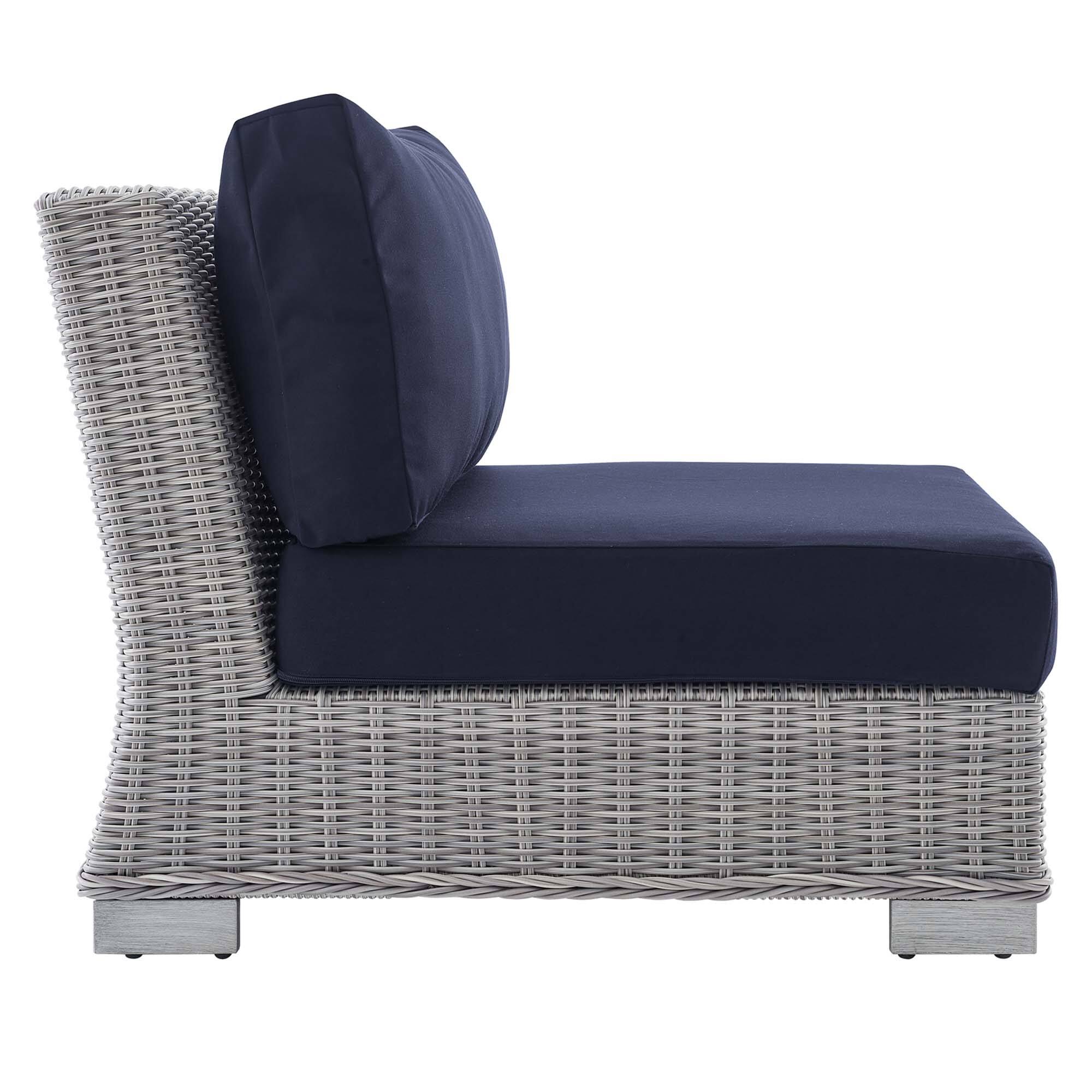 Alt View 2. Modway - Conway Sunbrella® Outdoor Patio Wicker Rattan Armless Chair by Modway - Light Gray Navy.
