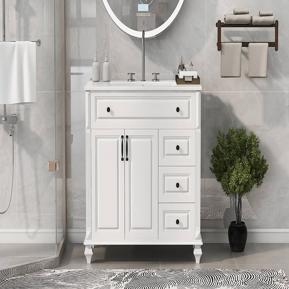 Back. Loheer - Loheer 36 inch bathroom vanity with sink, white solid wood bathroom cabinet, 3 drawers 2 doors - White.