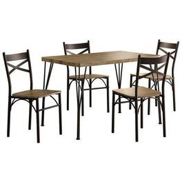Manhattan Lane - Leba 5 Piece Dining Table Set, 4 Chairs, Brown Wood Seat, Bronze Metal Legs - Brown, Bronze