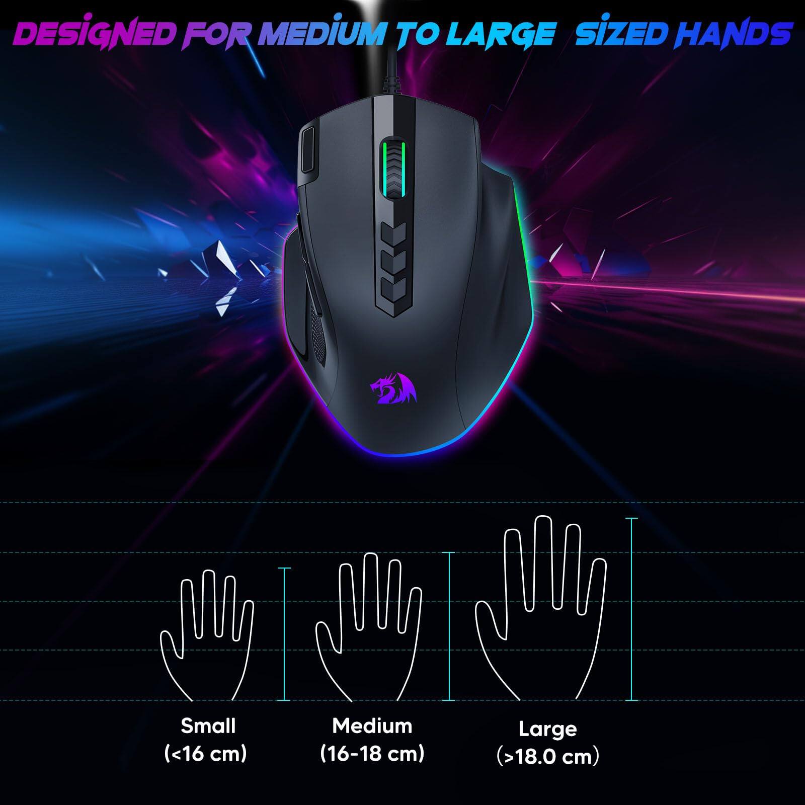 DESIGNED FOR MEDIUM TO LARGE SIZED HANDS

Small (<16 cm)
Medium (16-18 cm)
Large (>18.0 cm)