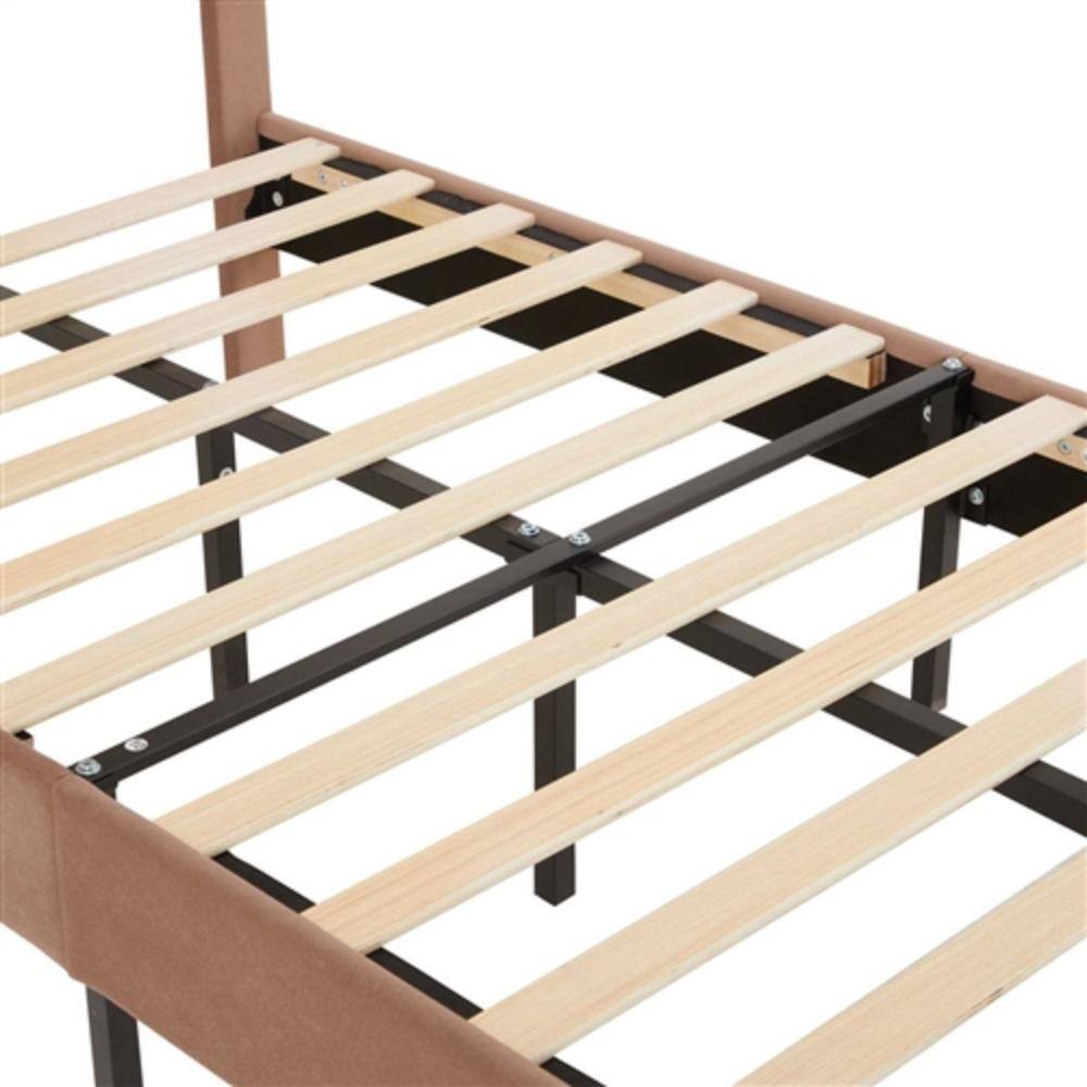 Back. Hivvago - Set of 2 - Twin size Brown Tan Tufted Upholstered Platform Bed with Headboard - Brown.