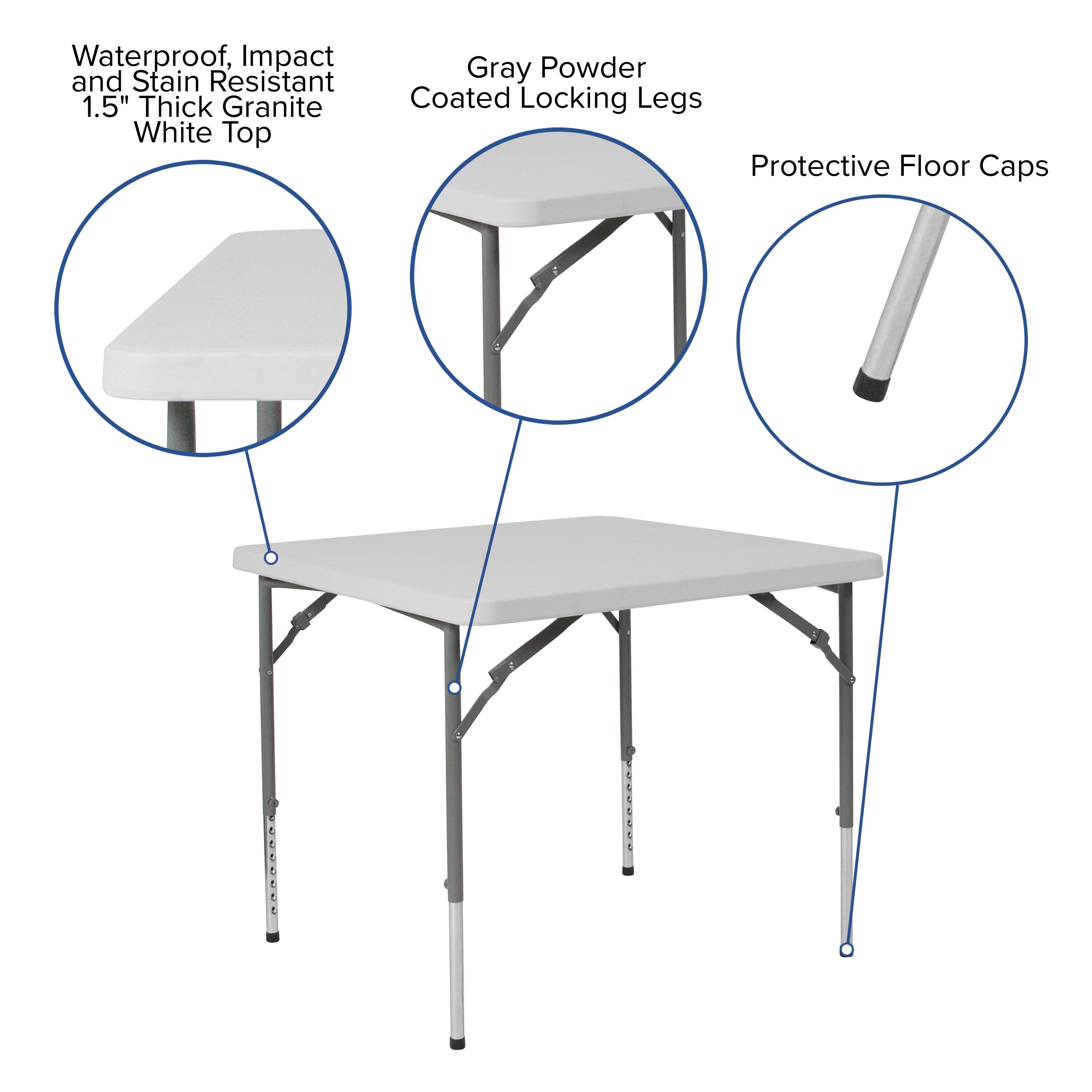 Alt View 15. Alamont Home - 2.79-Foot Square Height Adjustable Plastic Folding Table - Granite White.
