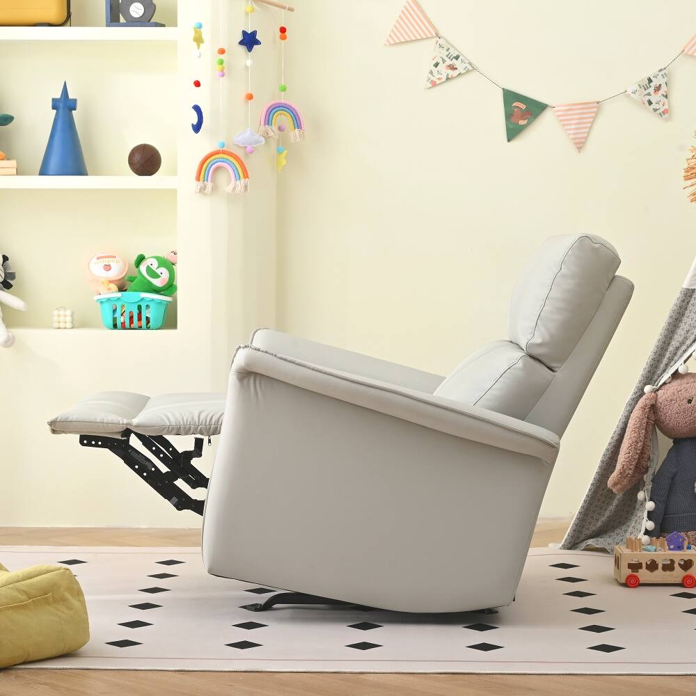 Alt View 8. Loheer - Loheer Manual Rocker Recliner Chair for Adults, PU Leather Nursery Glider Recliner for Small Spaces, Light Gray - Light Gray.