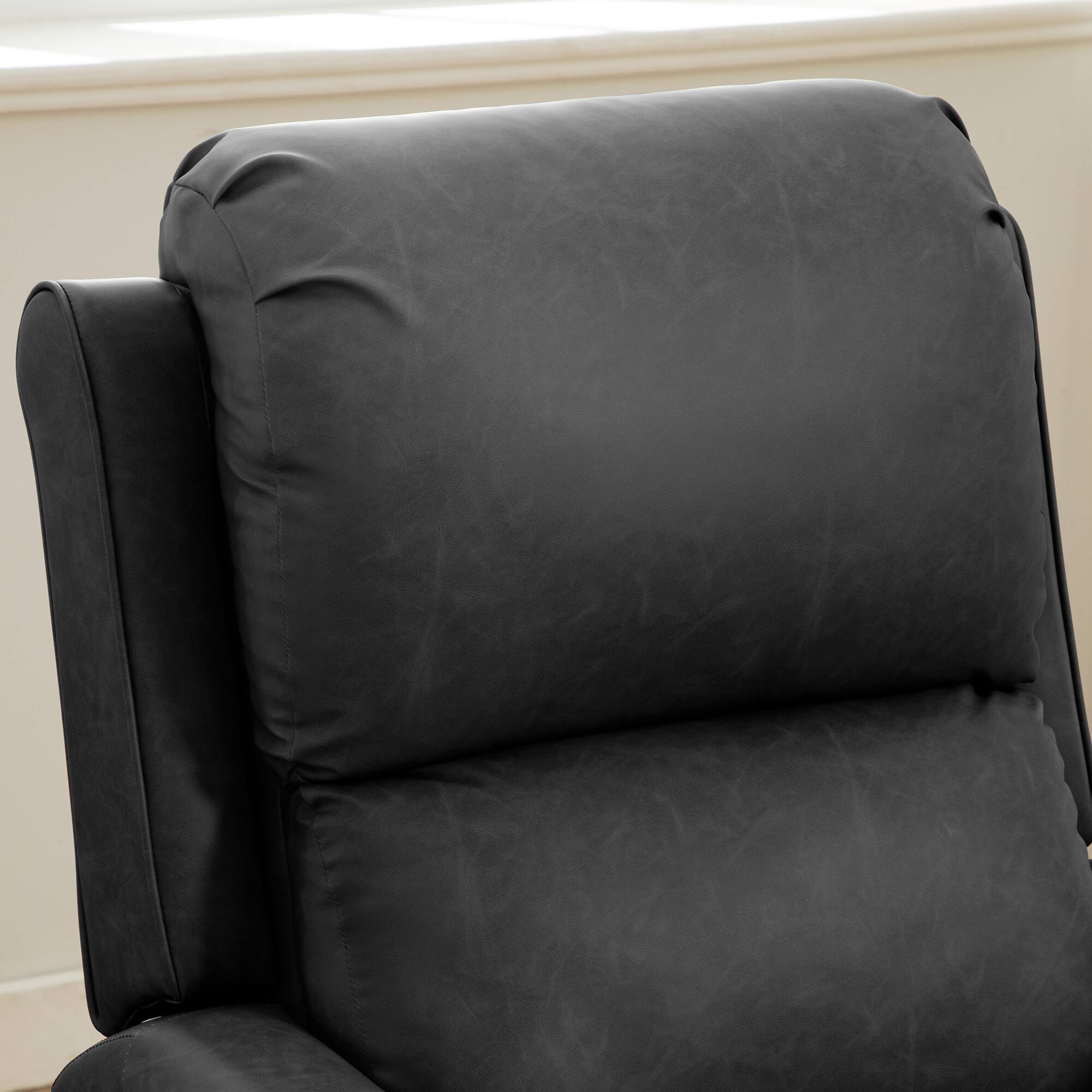 Angle. KERDOM - Upholstered Recliner with Thick Seat Cushion, PU Leather Glider Push Back Accent Armchair Reading Chair with Footrest - Grey.