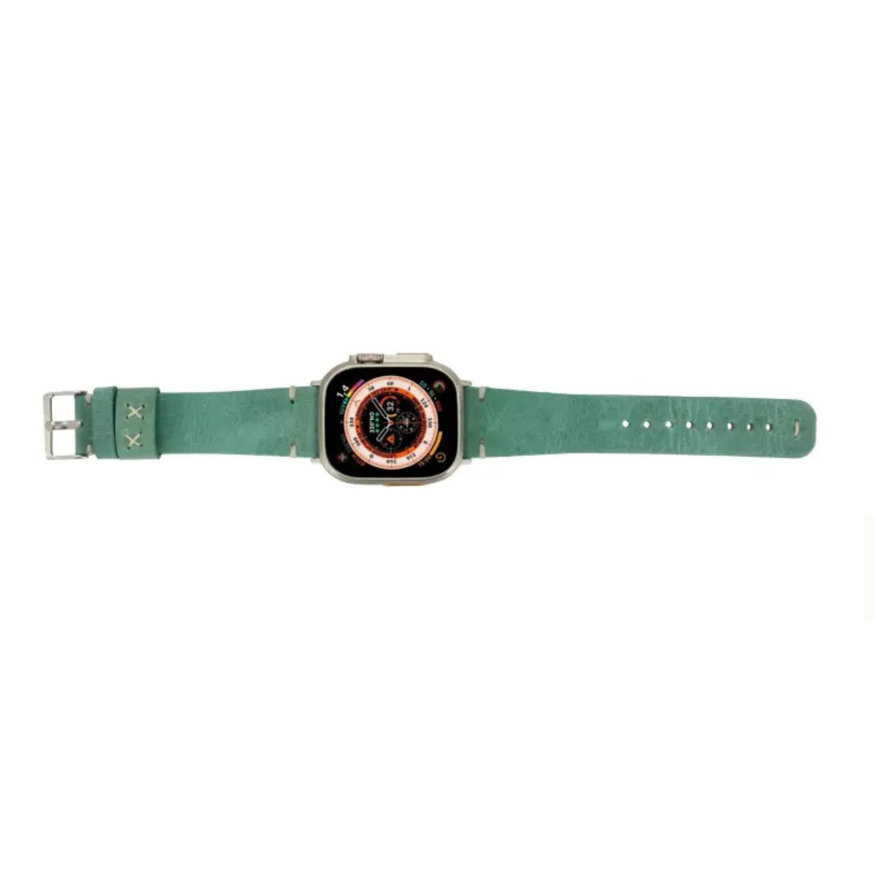 Back. Kitcheniva - Leather Watch Band Compatible With Apple Watch Ultra Series 8 7 And SE 38mm to 41mm Green - Green.