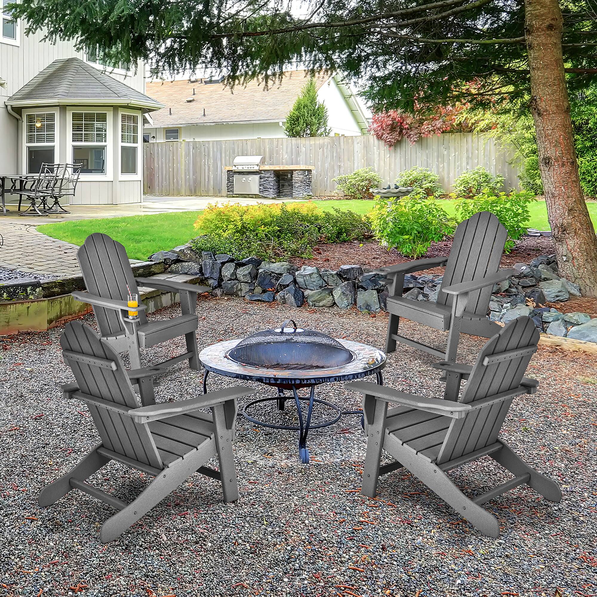 Alt View 2. Costway - Costway 2PCS Patio Adirondack Chair Weather Resistant Garden Deck W/Cup Holder - Grey.