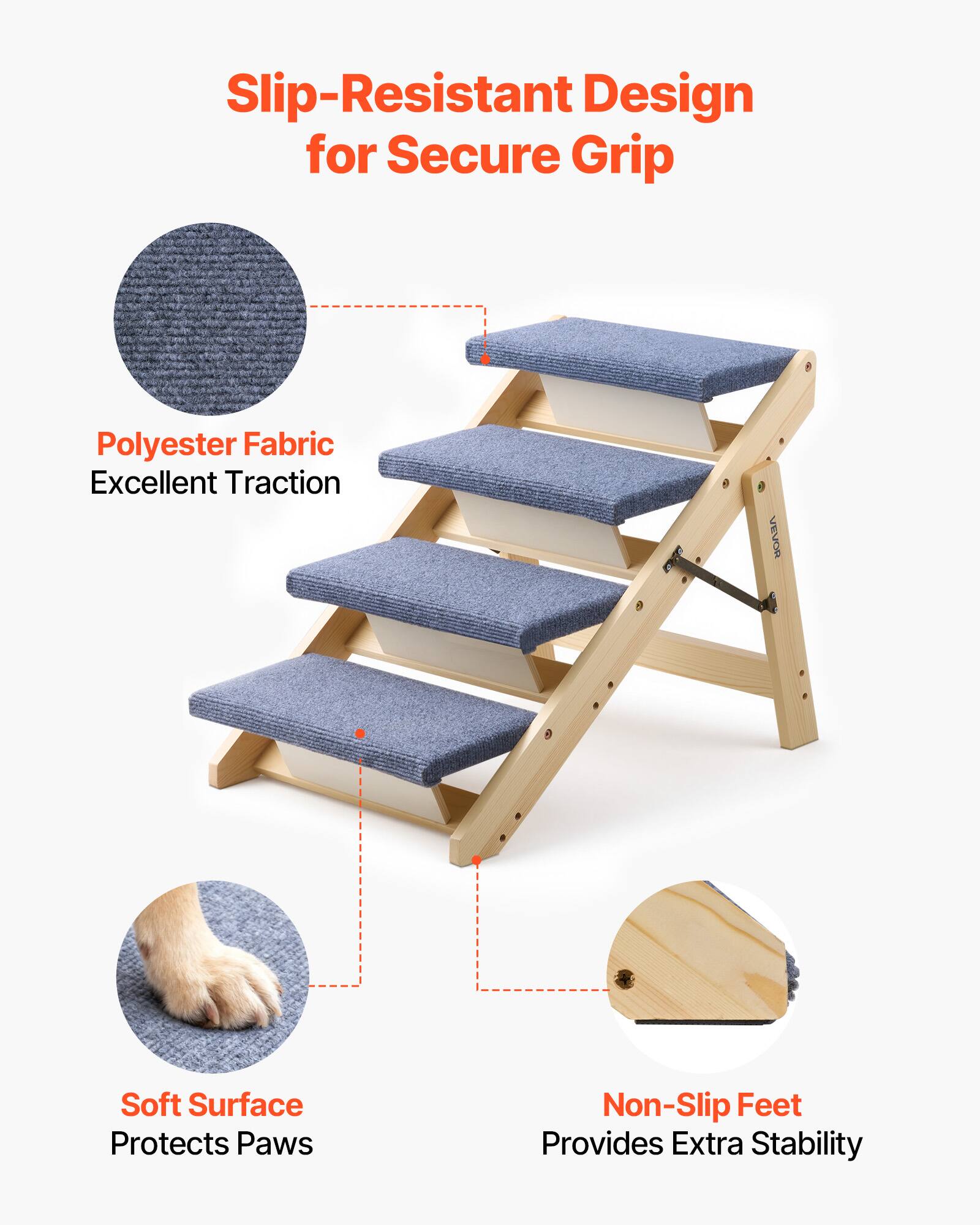 Slip-Resistant Design for Secure Grip

- Polyester Fabric
  - Excellent Traction

- Soft Surface
  - Protects Paws

- Non-Slip Feet
  - Provides Extra Stability