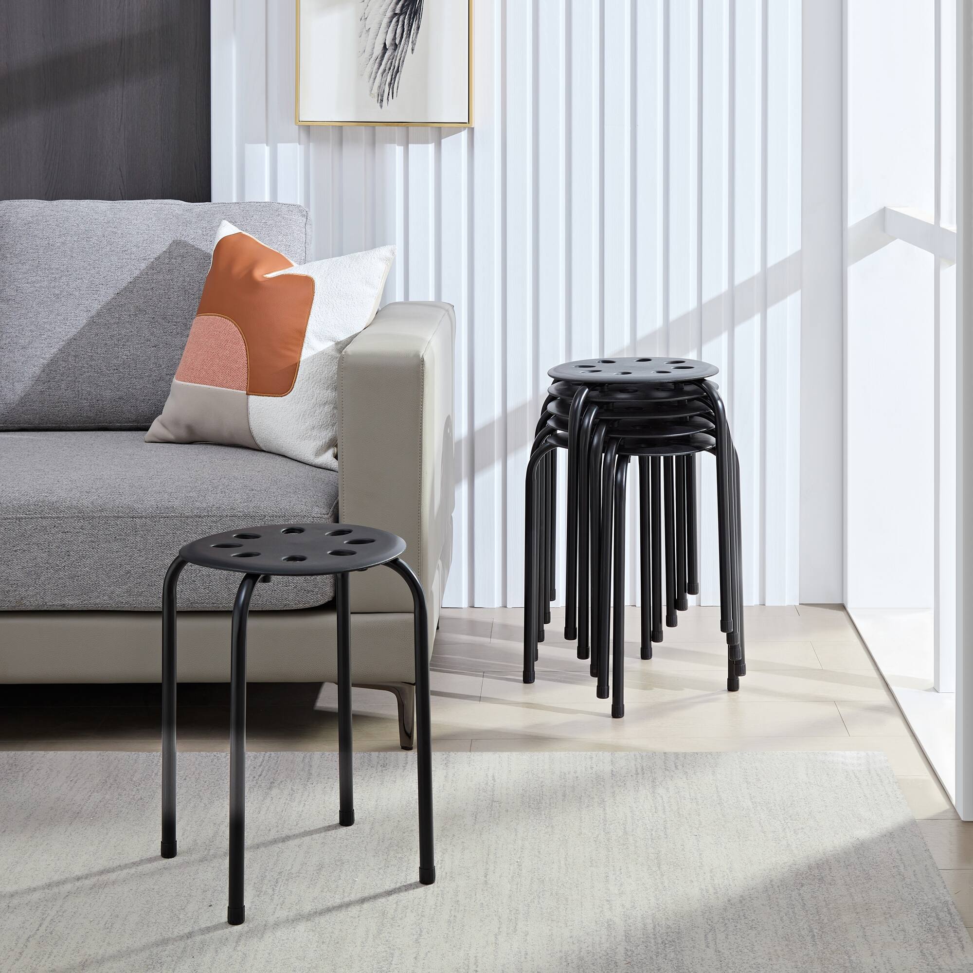 Alt View 1. Vecelo - 6Pcs Commercial Stackable Stools - 265 lb Weight Capacity, Multi-Color Lightweight Stools for Classroom/Office - Black.