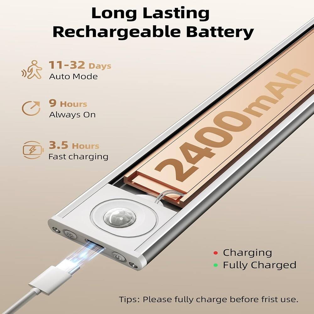 Long Lasting Rechargeable Battery

- 11-32 Days Auto Mode
- 9 Hours Always On
- 3.5 Hours Fast charging

2400 mAh

Charging: Red Dot
Fully Charged: Green Dot

Tips: Please fully charge before first use.