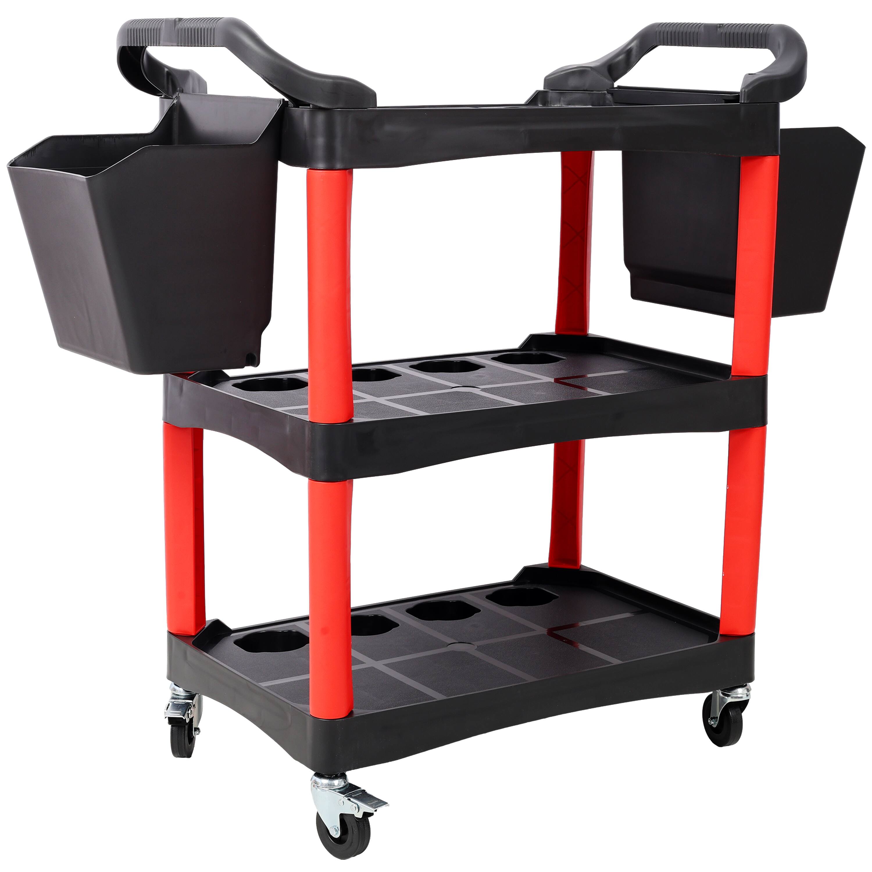 Back. ELEMENT ACE - 3-Tier Rolling Auto Detailing Cart with Wheels & Bucket Set - Black+Red.