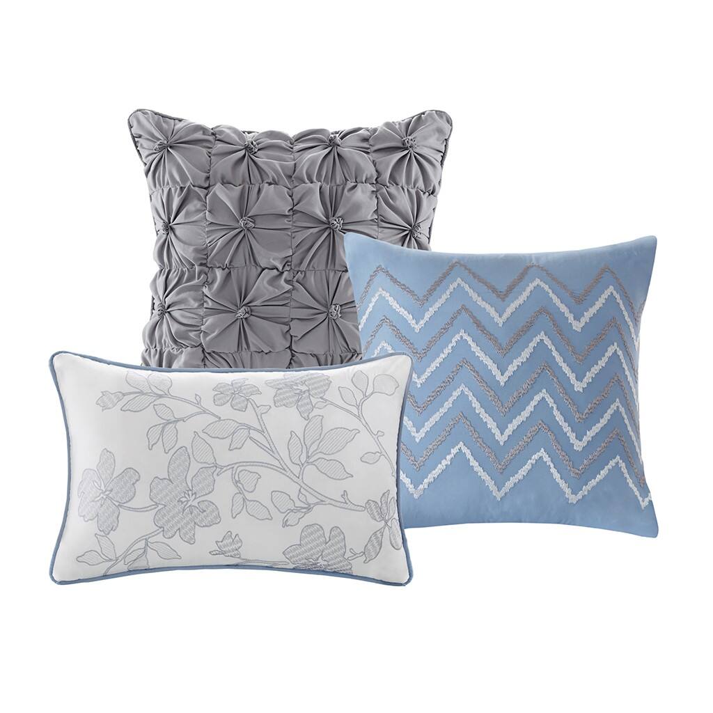 Alt View 4. Gracie Mills - Gracie Mills Ezekiel Tranquil Blossoms 6-Piece Printed Quilt Set with Throw Pillows - Blue.