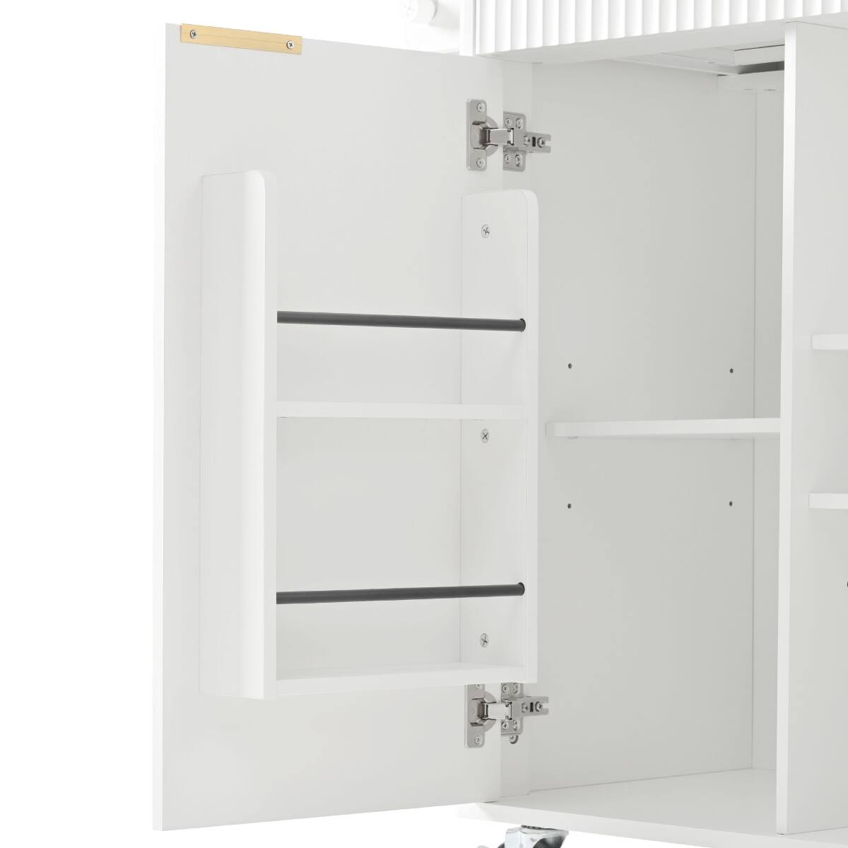 Alt View 4. Loheer - Loheer 52-Inch White Kitchen Island with Drop Leaf, Walnut Top, Rolling Kitchen Island with Storage and Power Outlet - White.