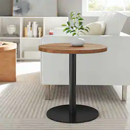 Viva Round Acacia Wood Side Table by Modway - Black Light Oak