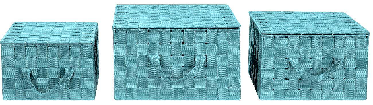 Alt View 1. Sorbus - Sorbus Set of 3 Storage Baskets for Organizing with Lid, Mesh, Linen, Organizer Storage Baskets for Shelves - Blue.