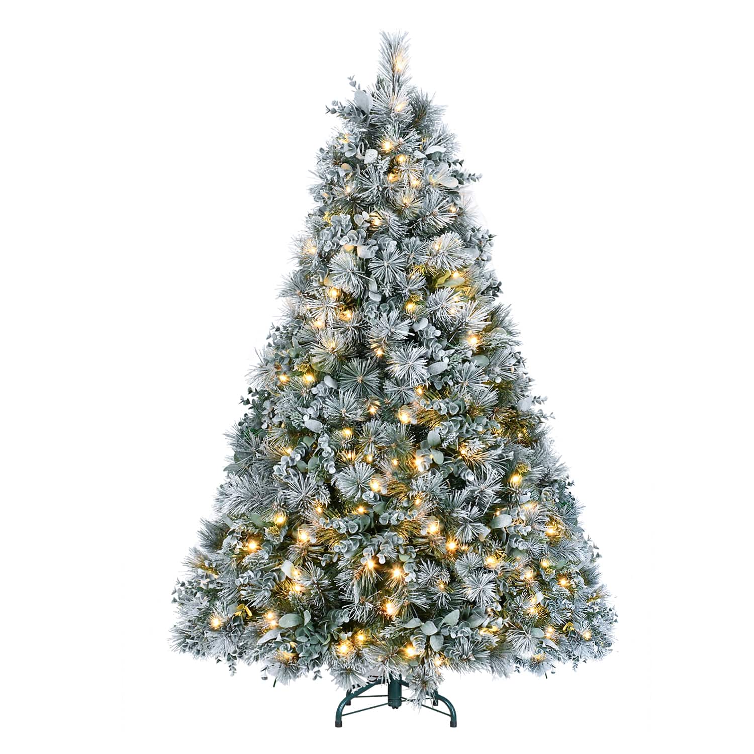 Dexmalle - Dexmalle-4FT Prelit Flocked 404 Tips Christmas Tree,150 Warm White LED Lights - White+Green