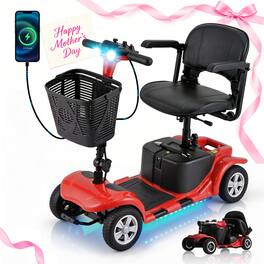 Hover Heart - 4 Wheel Mobility Scooter for Adults, Portable Electric Travel Scooter with Adjustable Seat, Light and Basket - Red