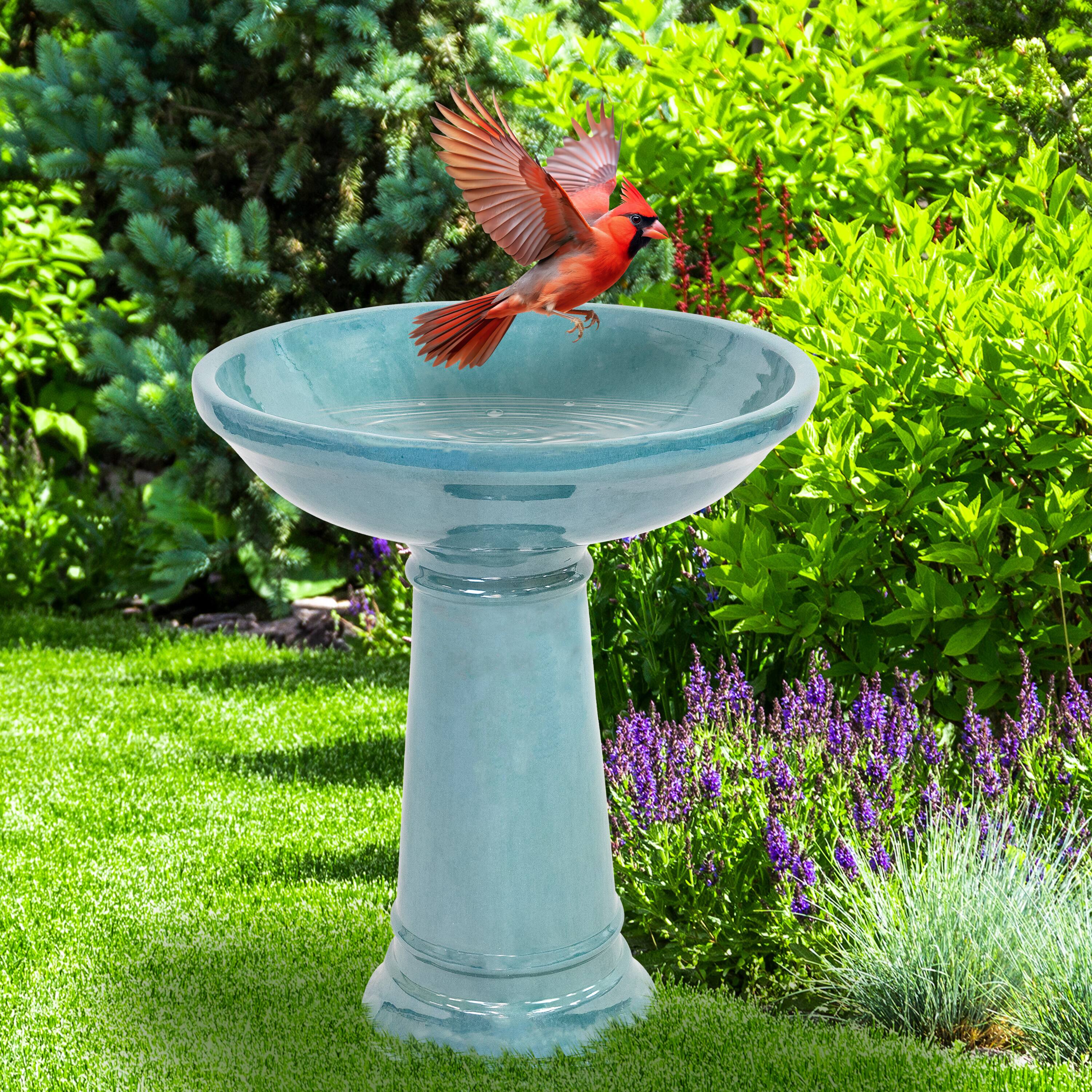 Alt View 4. Sunnydaze - Calais Ceramic Outdoor Bird Bath - 25” H - Jade.