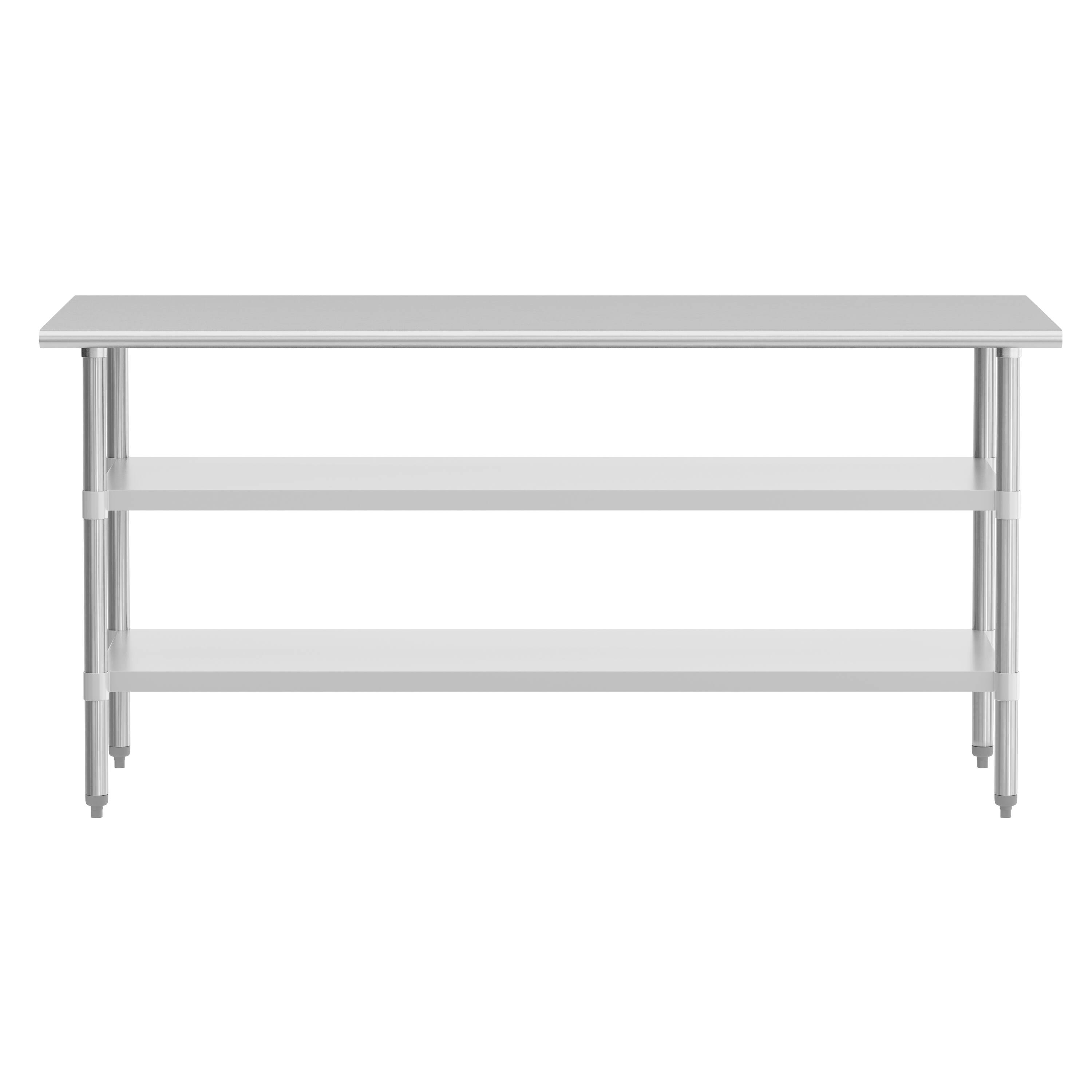 Angle. Flash Furniture - Ravenel Stainless Steel 18 Gauge Work Table with 2 Undershelves - 72"W x 30"D x 34.5"H, NSF - Gray.