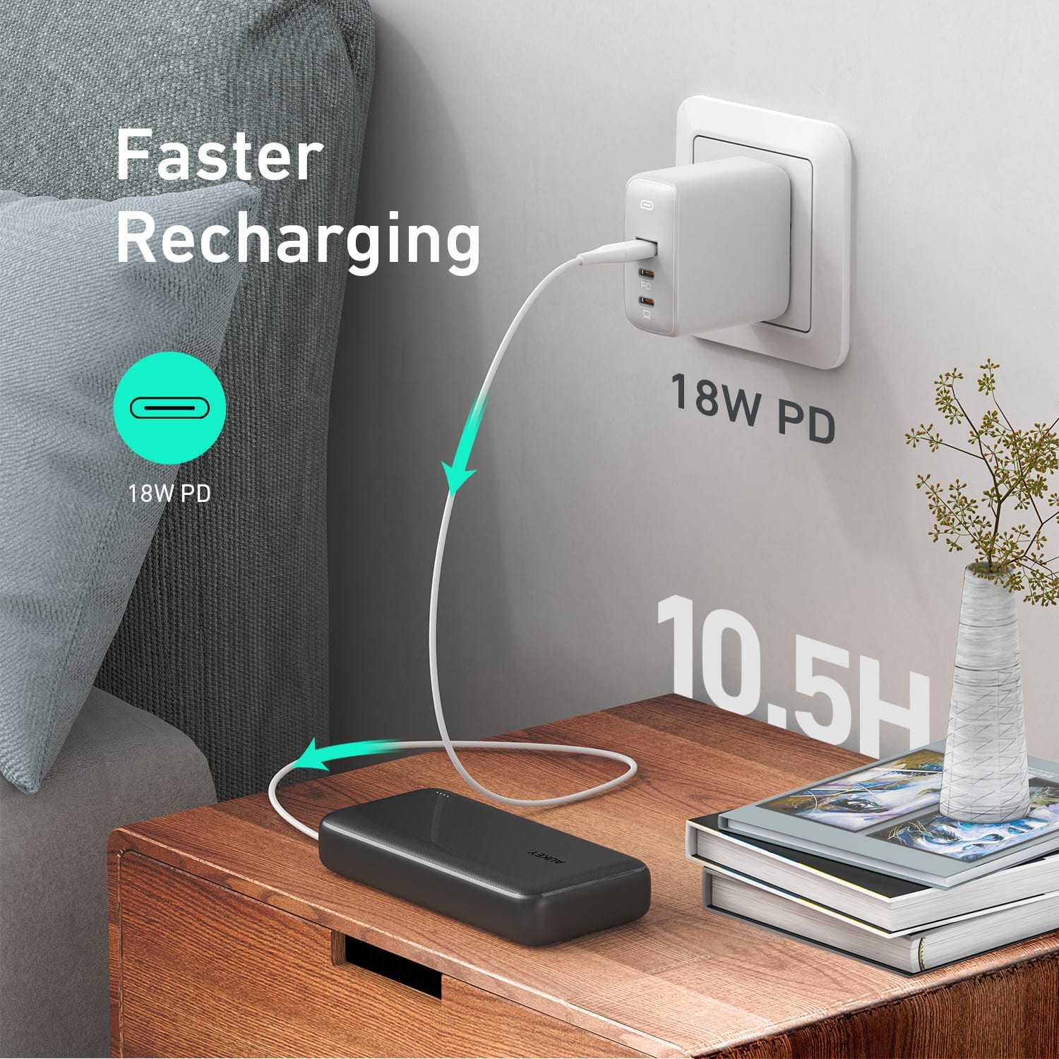 Payu1　baccara Aukey Basix Plus | 20,000mAh 22.5W Portable Power Bank Gray