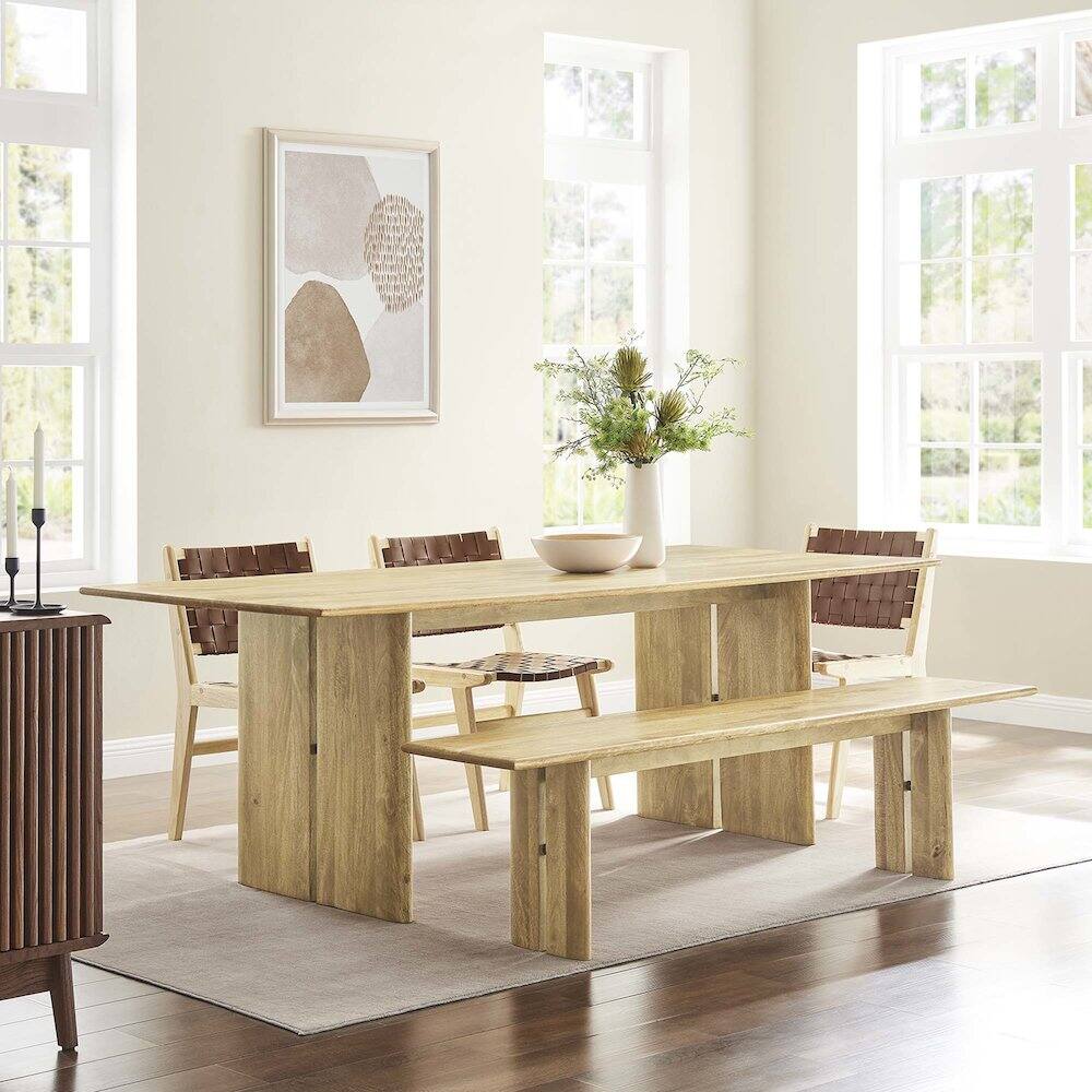 Alt View 4. Modway - Amistad 86" Wood Dining Table and Bench Set - Brown.