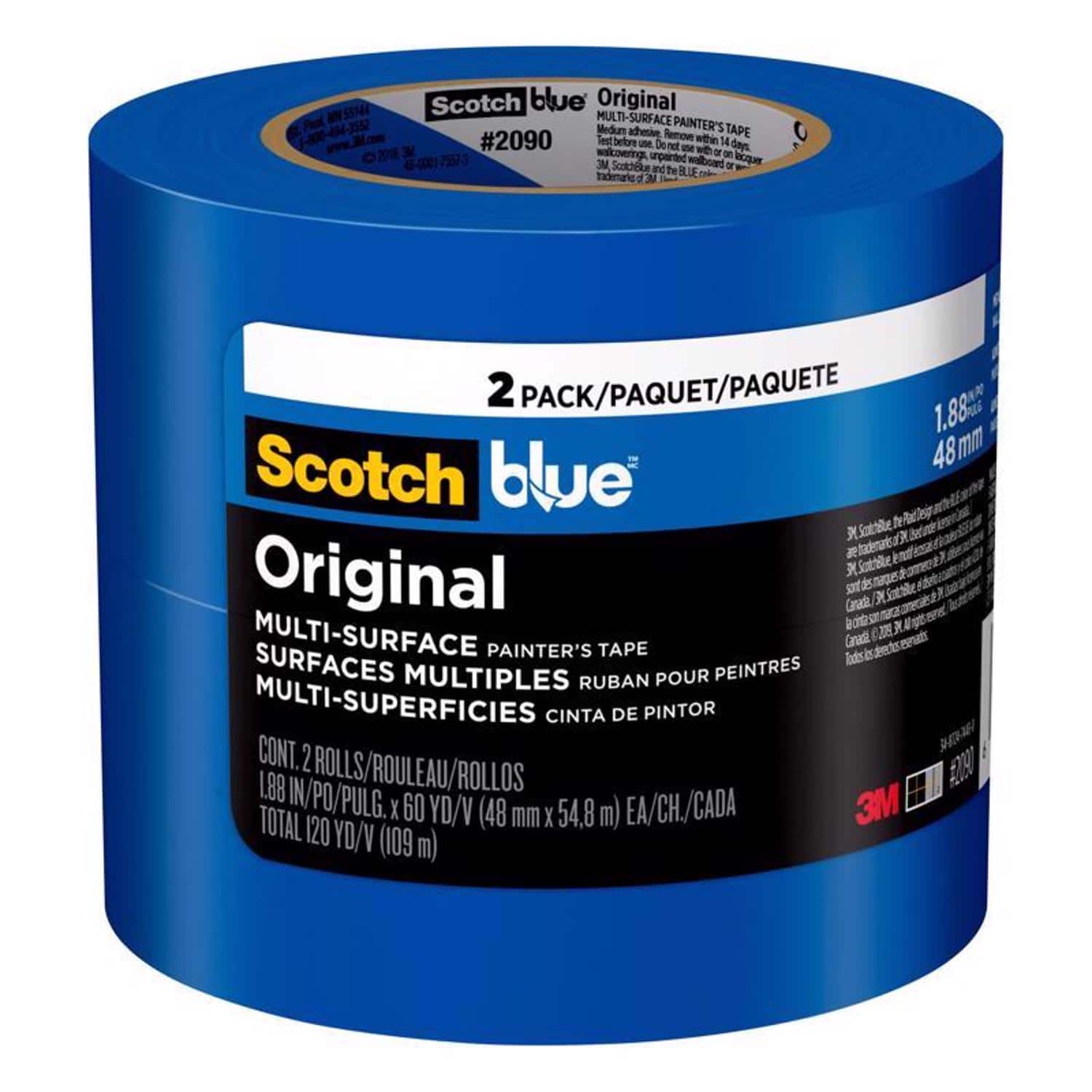 Scotch - ScotchBlue 1.88 in. W X 60 yd L Blue Medium Strength Painter's Tape 2 pk
