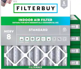 Filterbuy - 14x14x4 MERV 8 Dust & Allergy Defense, Electrostatic Pleated HVAC AC Furnace Air Filters Replacement (5-Pack) - Silver