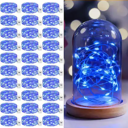 Front. Veranti - 7 ft 20 LED Battery Fairy String Lights for Christmas Crafts and Halloween Table Decor, 3 Modes - Blue.
