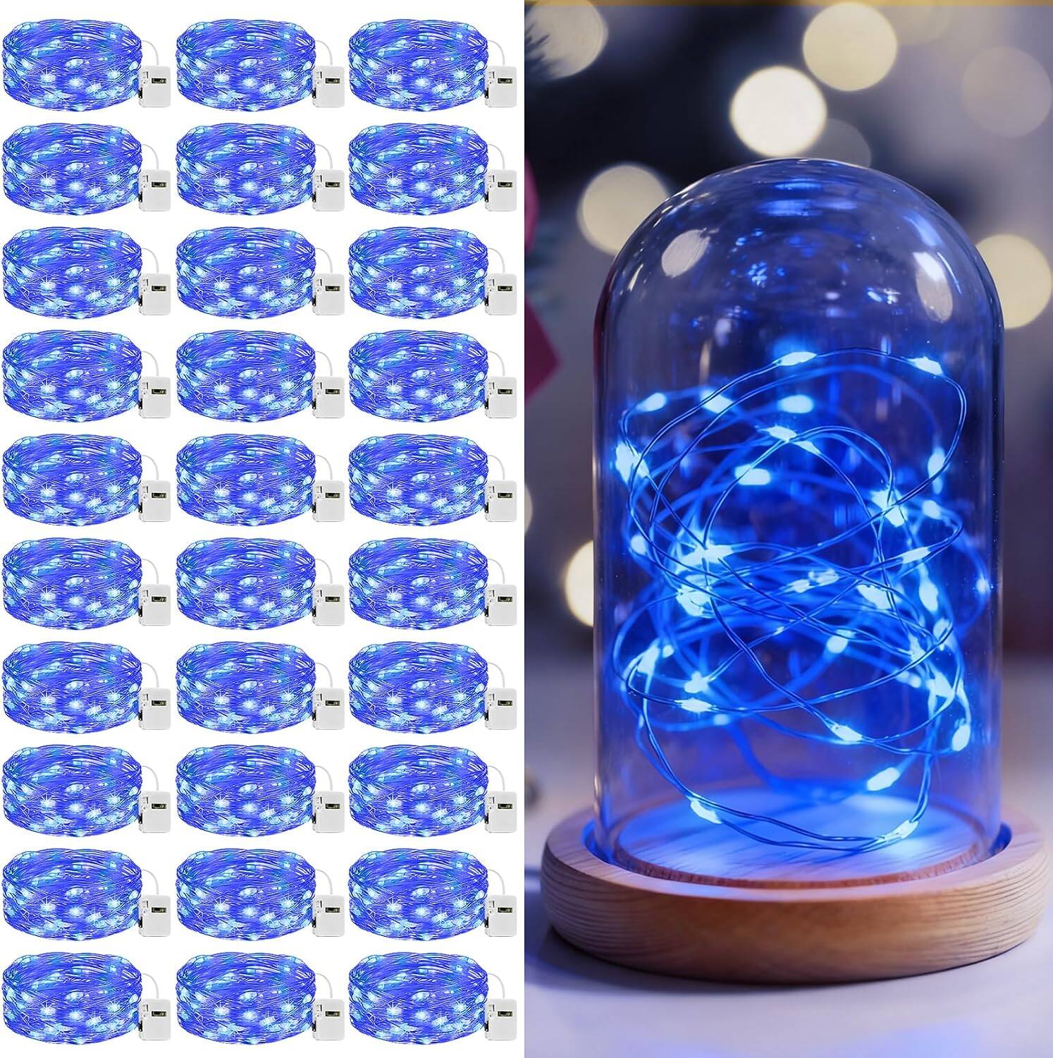 Front. Veranti - 7 ft 20 LED Battery Fairy String Lights for Christmas Crafts and Halloween Table Decor, 3 Modes - Blue.