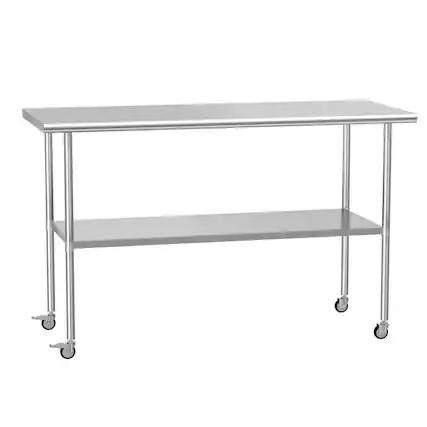 Front. ELEMENT ACE - Stainless Steel Prep Table with Adjustable Shelf and Wheels, 24x60 Inch Commercial Grade Work Surface - Silver.