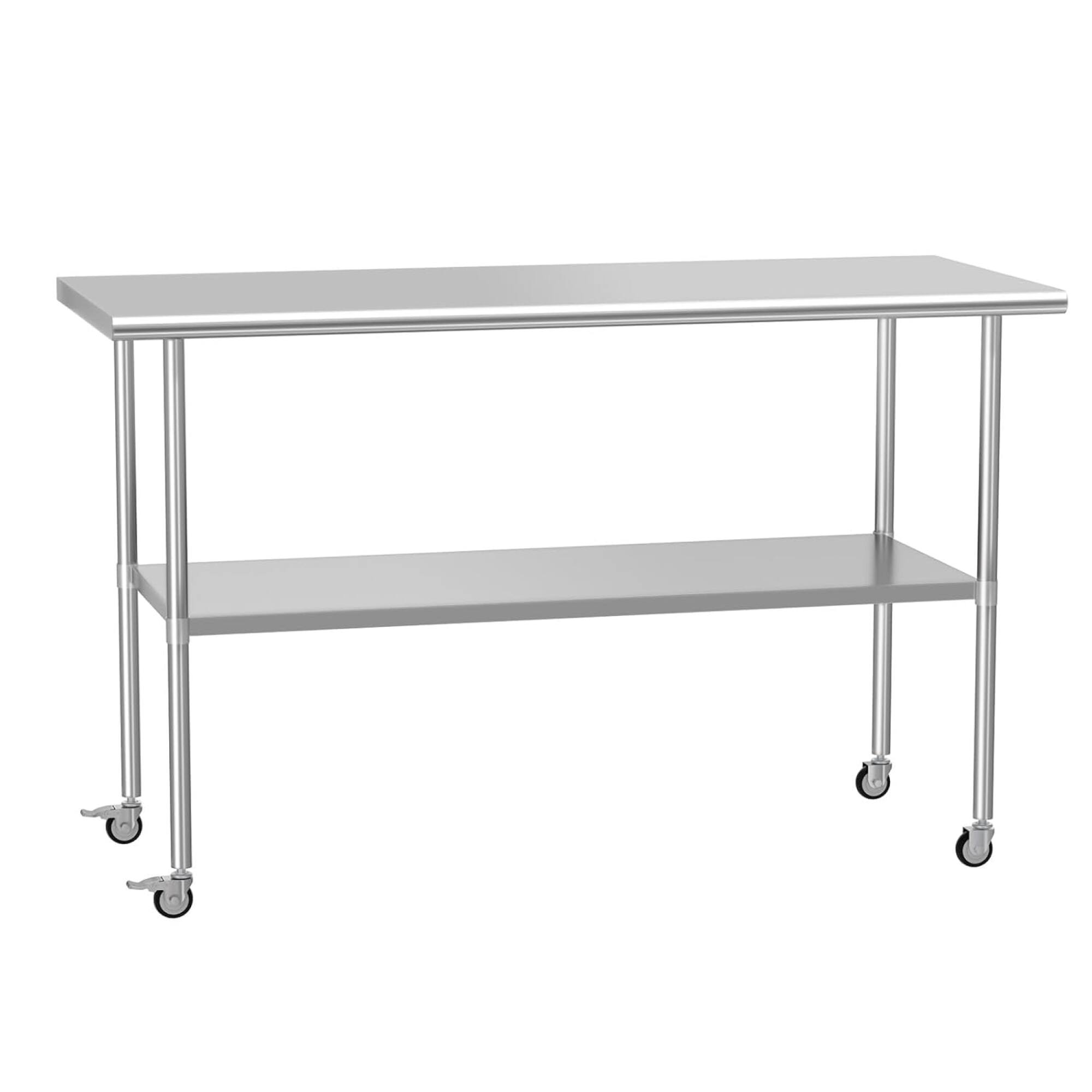 Front. ELEMENT ACE - Stainless Steel Prep Table with Adjustable Shelf and Wheels, 24x60 Inch Commercial Grade Work Surface - Silver.