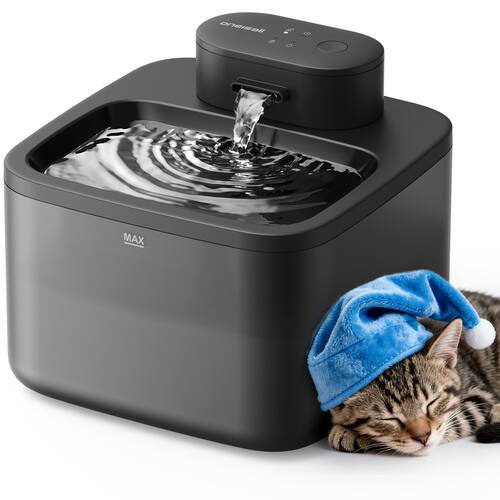 Oneisall - 2.2L/74oz Wireless Cat Water Fountain With Silent Pump 3 Flow Modes 4000mAh Battery 5-Layer Filter - Black