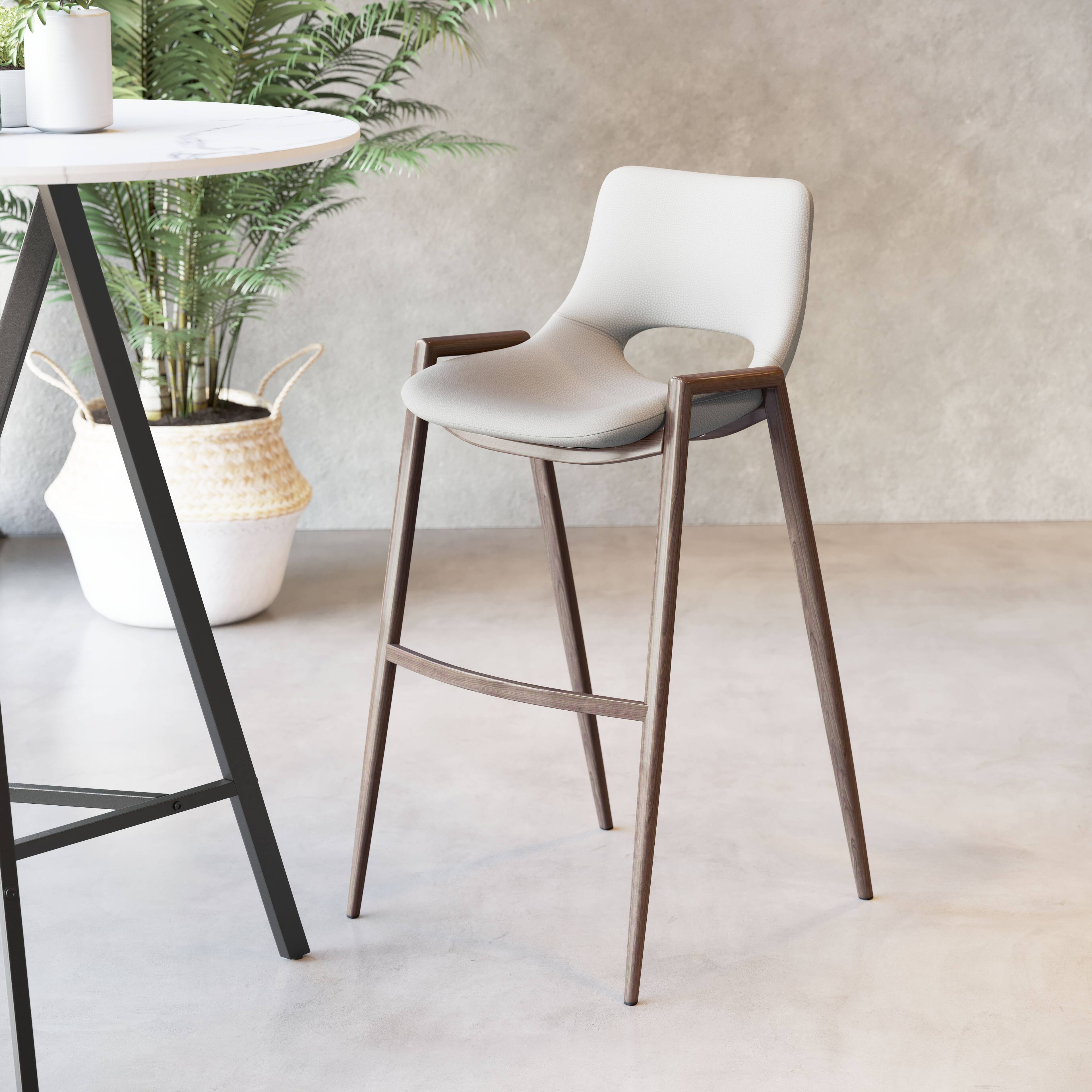 Angle. Hivvago - Desi Barstool (Set of 2) Beige & Walnut - Beige & Walnut.
