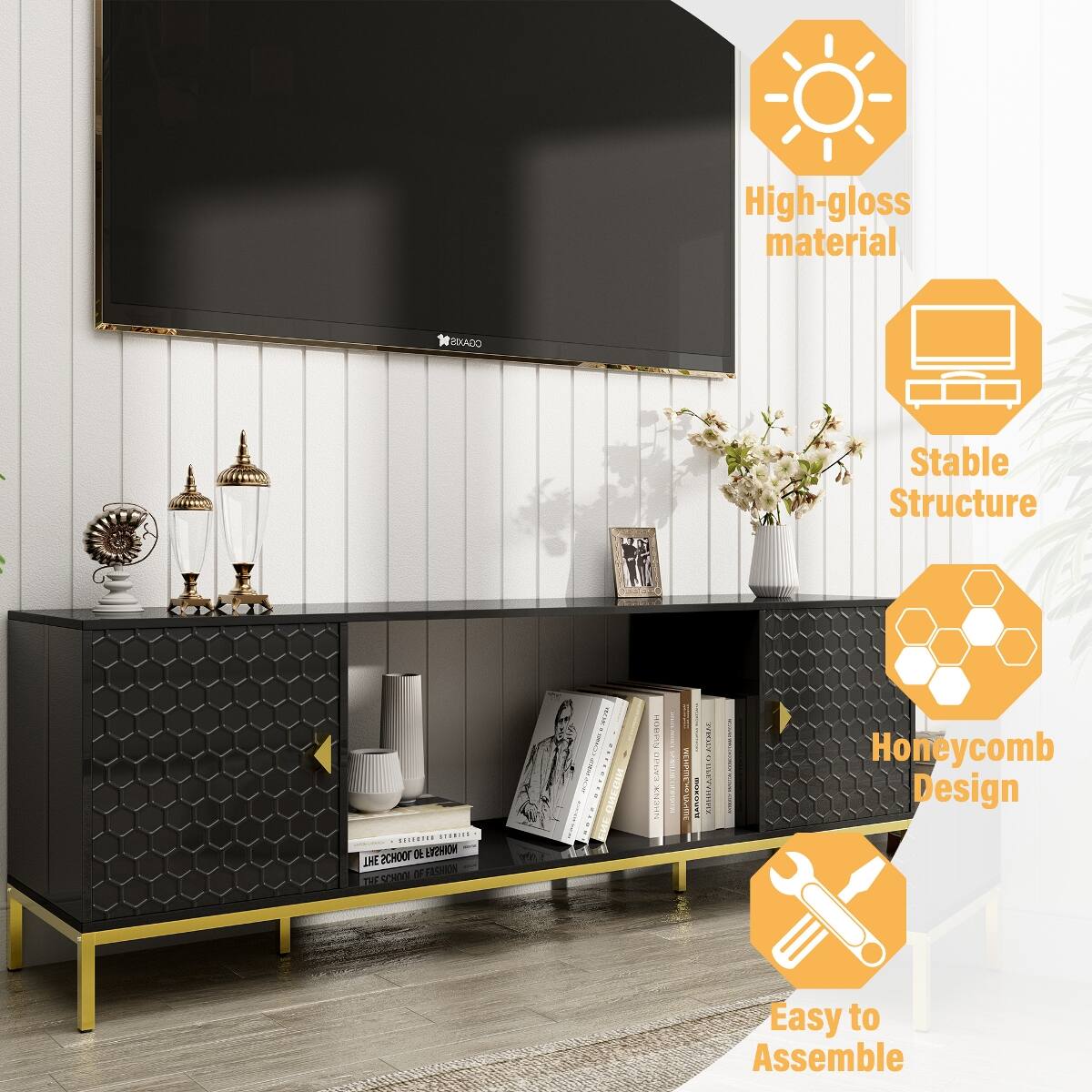 High-gloss material  
Stable Structure  
Honeycomb Design  
Easy to Assemble