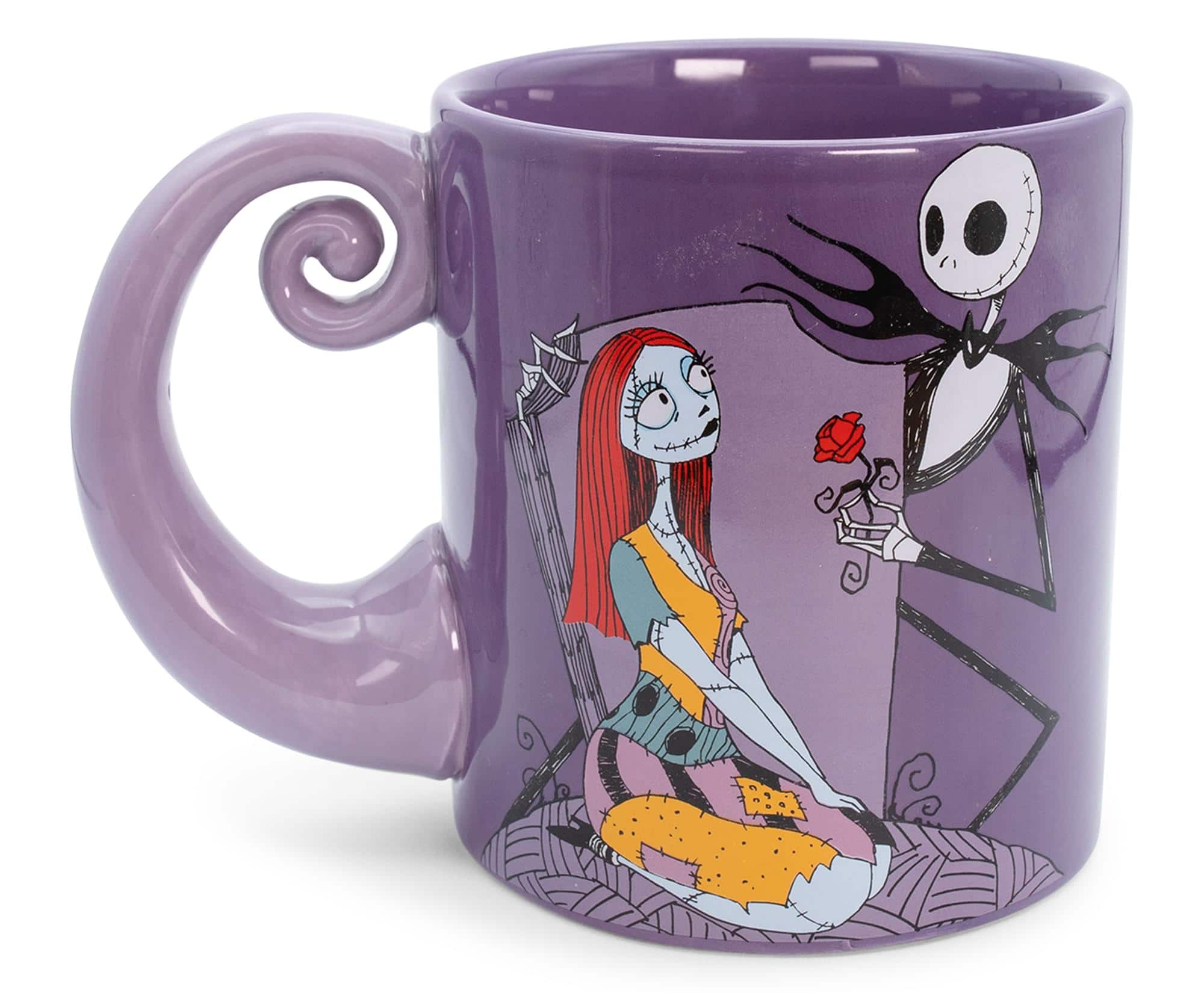 Disney - The Nightmare Before Christmas Jack & Sally Spiral Handle Ceramic Mug - Purple