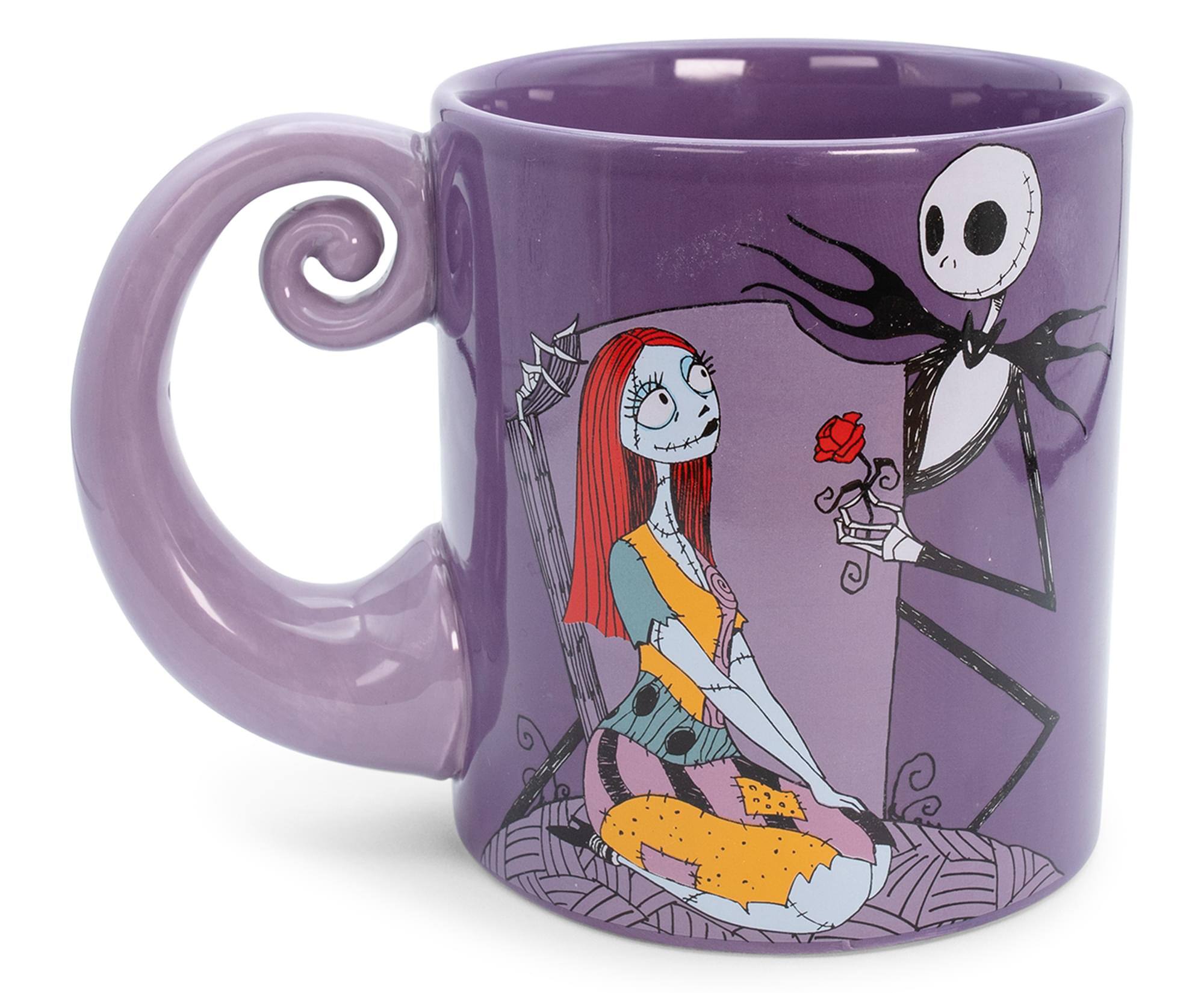 Front. Disney - Disney The Nightmare Before Christmas Jack & Sally Spiral Handle Ceramic Mug - Purple.