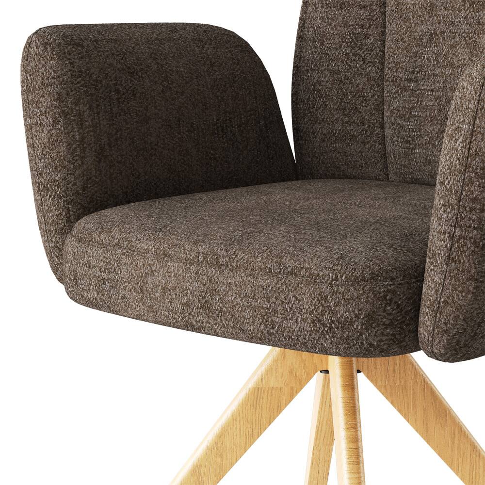 Alt View 4. POVISON - Mid-Century Modern Upholstered Swivel Wood Dining Chairs Set of 2, Fabric Armchairs for Dining & Living Room, Brown - Brown & Natural Wood.