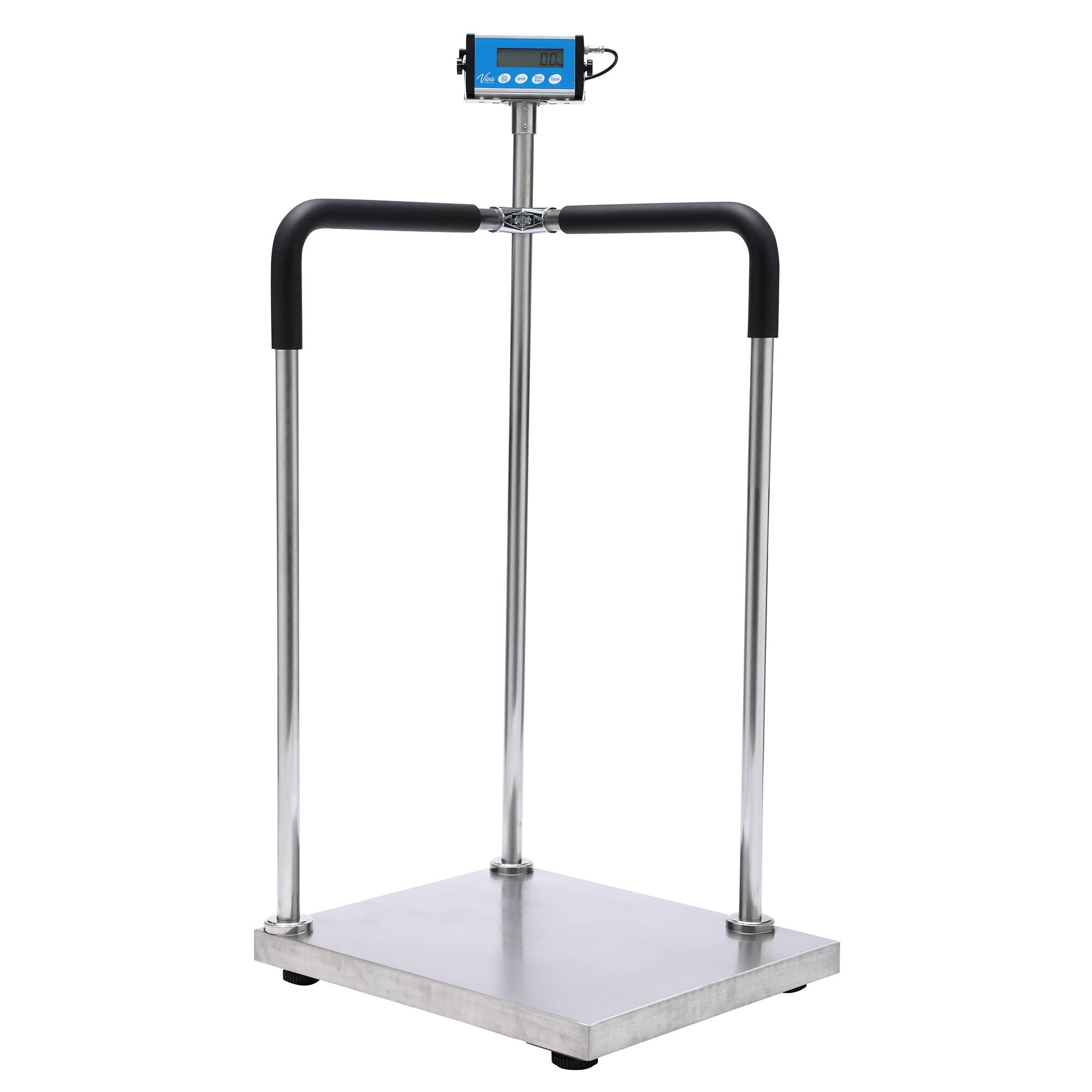 Front. Viva Comfort - ME904 Series Scale, Bariatric Handrail Digital Physician Scale with Wheels - Silver.