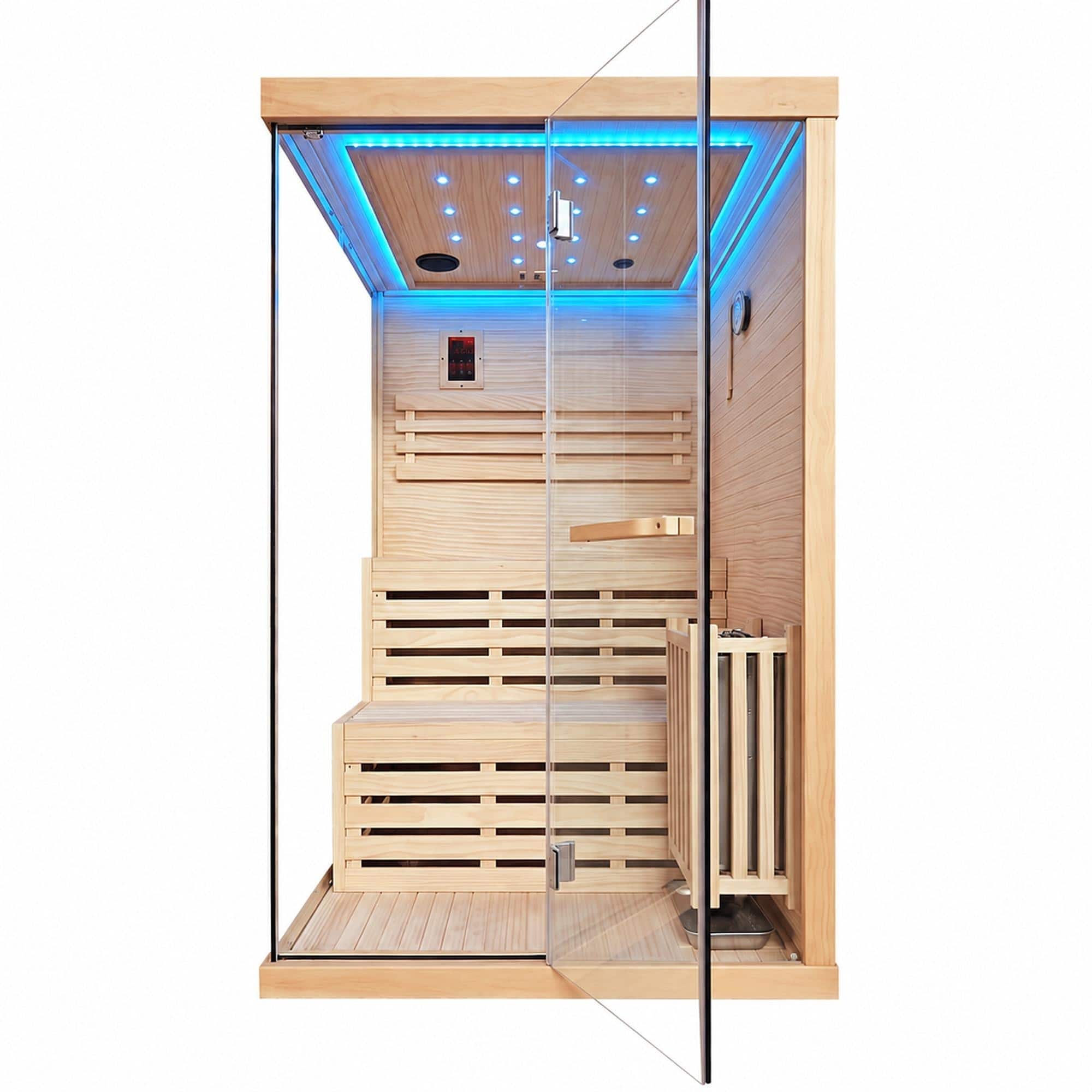 RYHNUYNE - 2 Person Sauna, 3000W Metal Heater, Chilean Pine Wood, Home Spa, 1200 x 1200 x 1900 mm - Ameican White Oak price history on PriceWatchPro