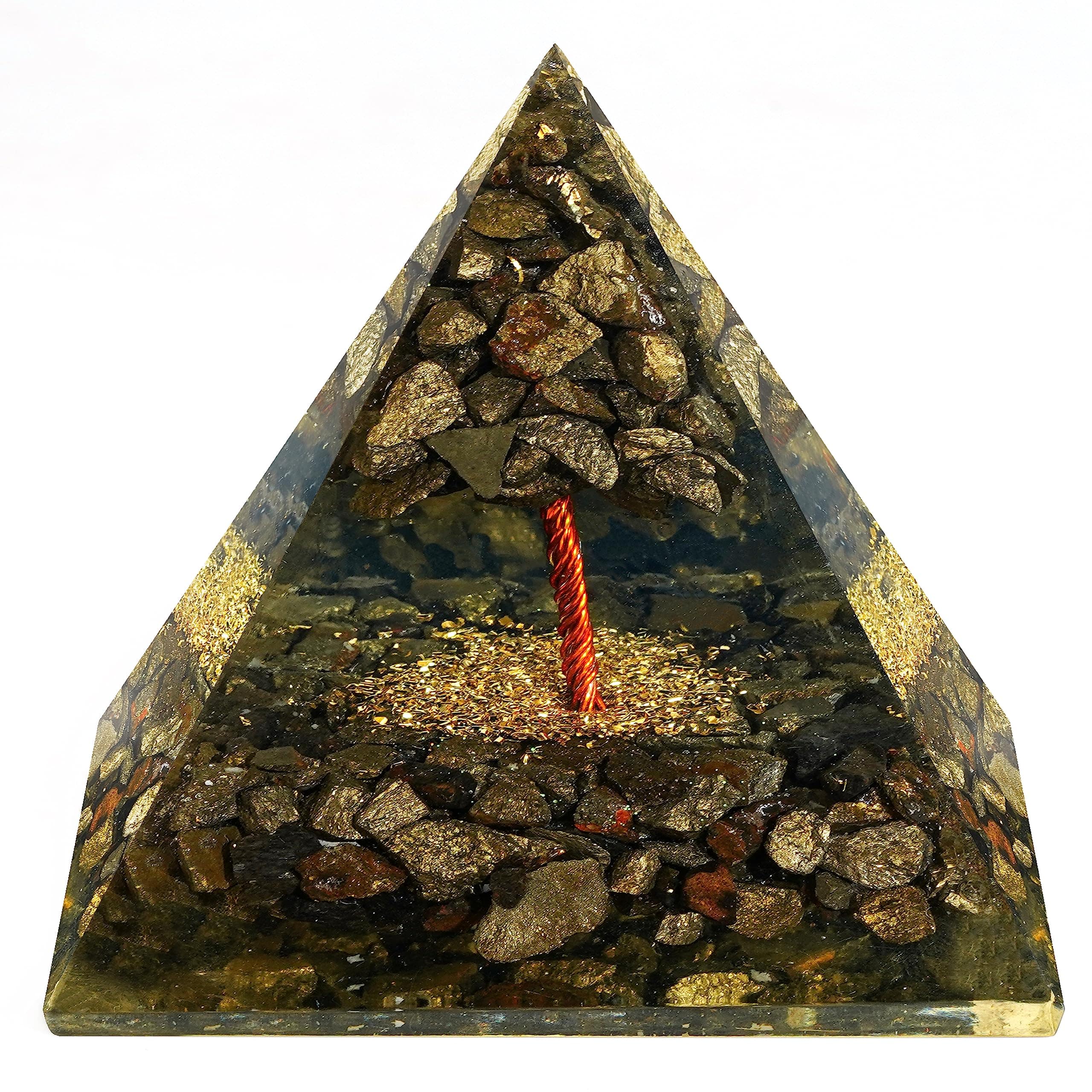 Alchemy Casas - Rose Quartz Orgone Pyramid 7.5cm – Chakra Balance, Love Energy, Desk Decor Gift - B- Pyrite Tree of Life