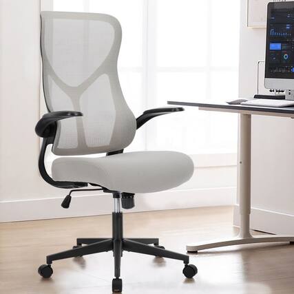 Front. AOITUN - Ergonomic Office Chair, Mesh Computer Chair High Back with Flip-up Armrests Lumbar Support and Adjustable Headrest, Grey - Gray.