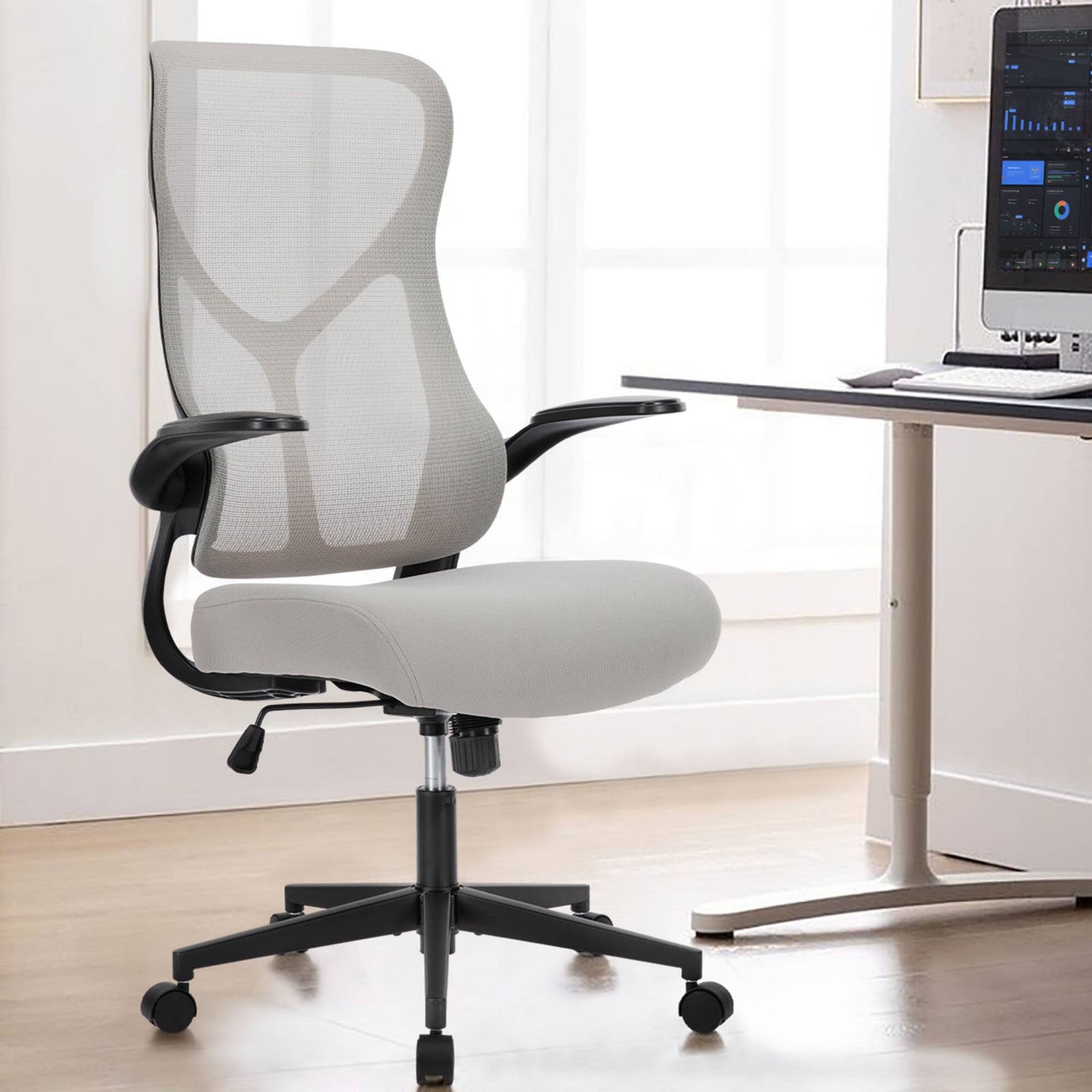 Front. AOITUN - Ergonomic Office Chair, Mesh Computer Chair High Back with Flip-up Armrests Lumbar Support and Adjustable Headrest, Grey - Gray.
